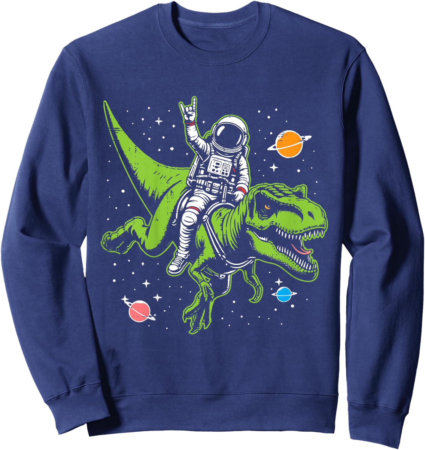 Kids Astronaut On Dino Trex Rock Space Rocker Boys Kids Toddler Sweatshirt - Sweatshirt | Navy