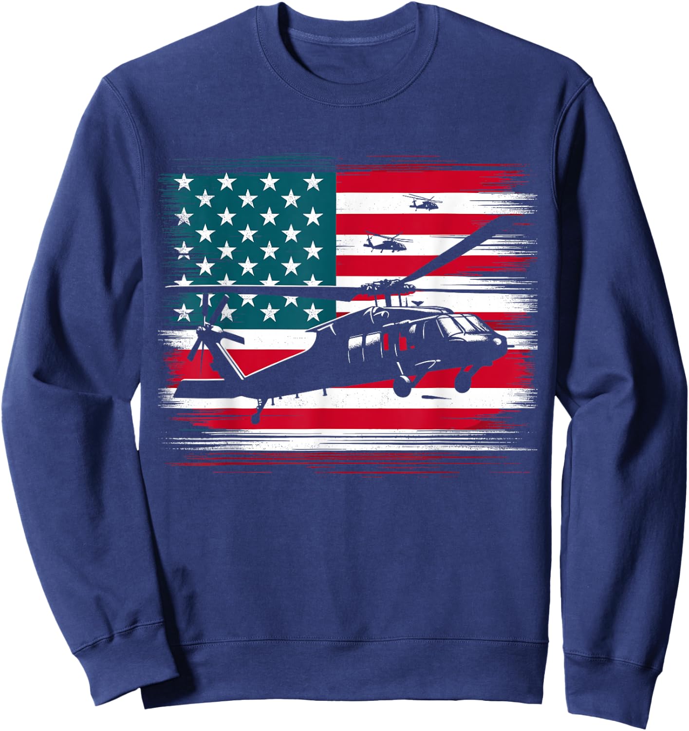 Helicopter USA Vintage Flag American Patriotic Sweatshirt - Sweatshirt | Navy