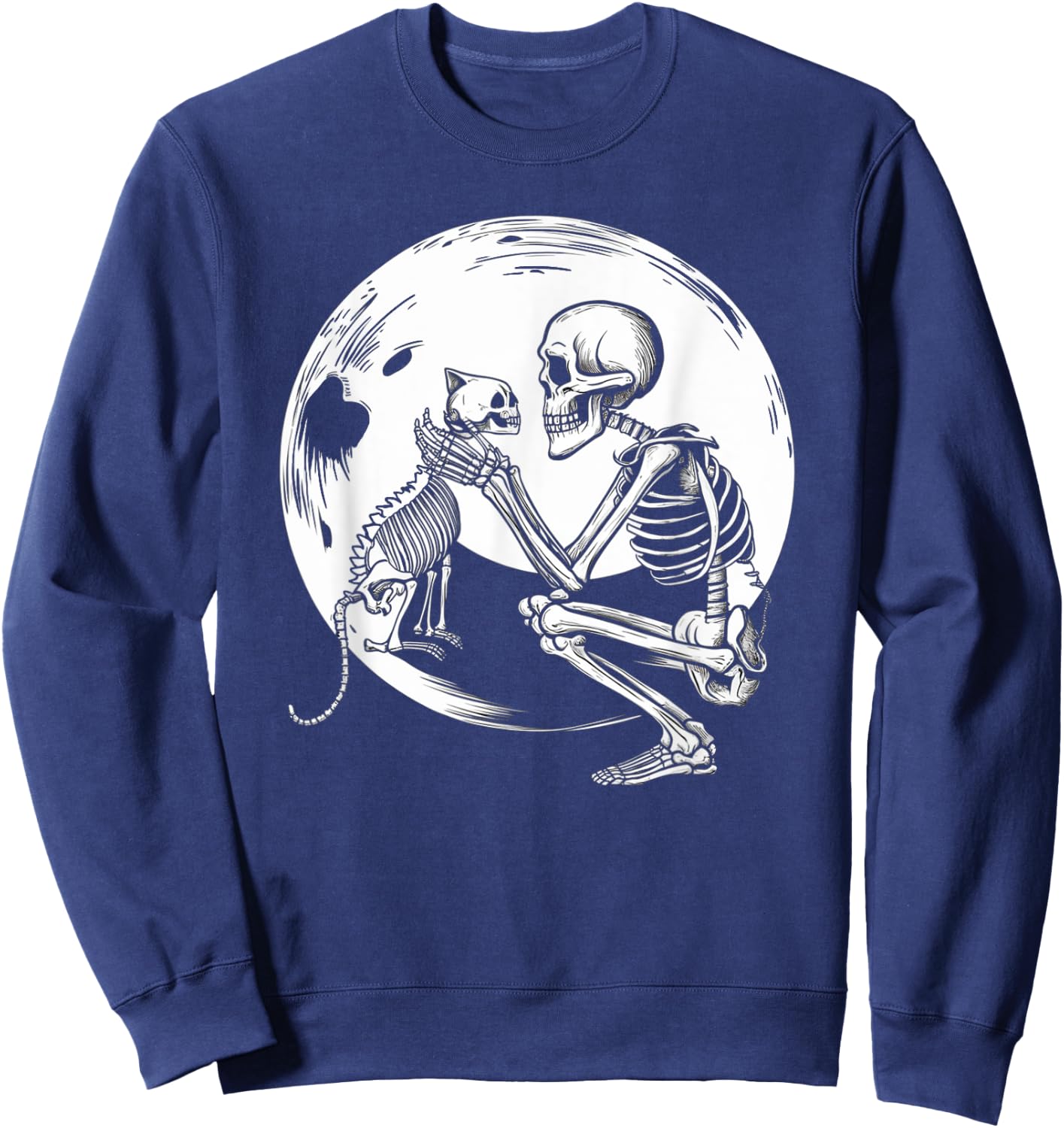 Skeleton Cute Cat Skull Kitty Halloween Men Women Kids Sweatshirt - Sweatshirt | Navy