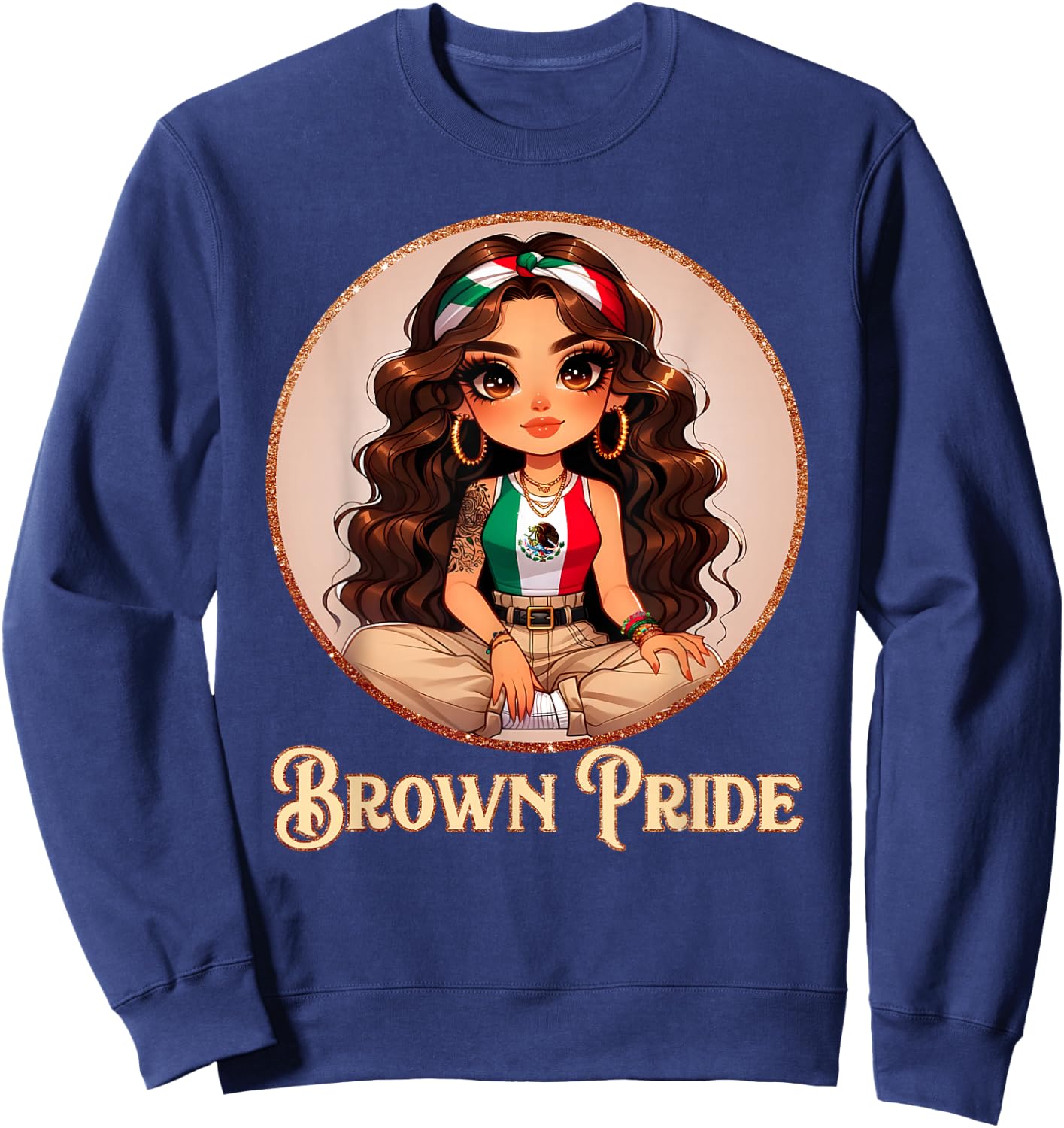 Brown Pride Chicana Chola Chibi Girl Hispanic Heritage Month Sweatshirt - Sweatshirt | Navy