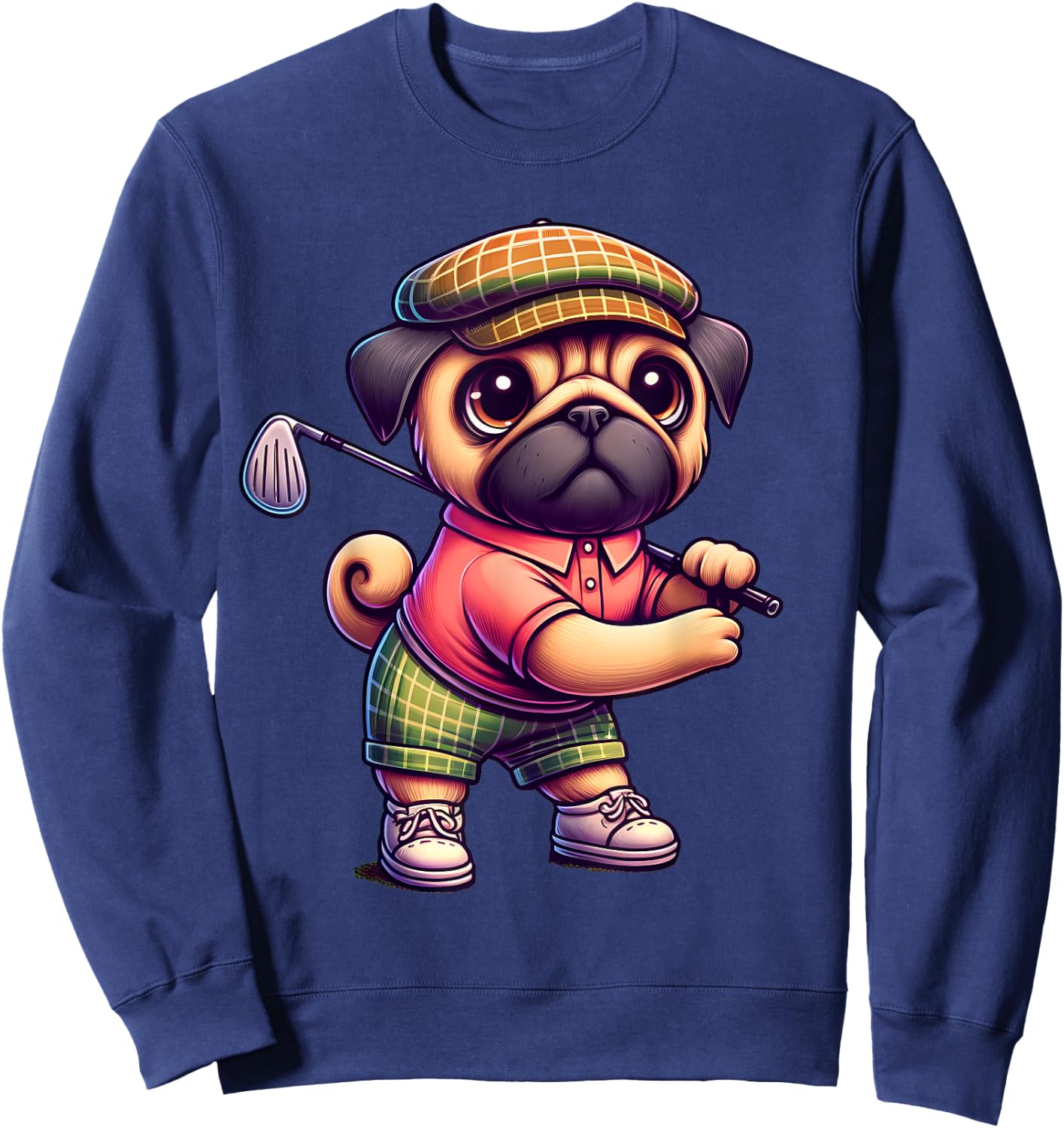 Cute Pug Playing Golf Golfer Golfing Sport Men Women Kids Sweatshirt - Sweatshirt | Navy