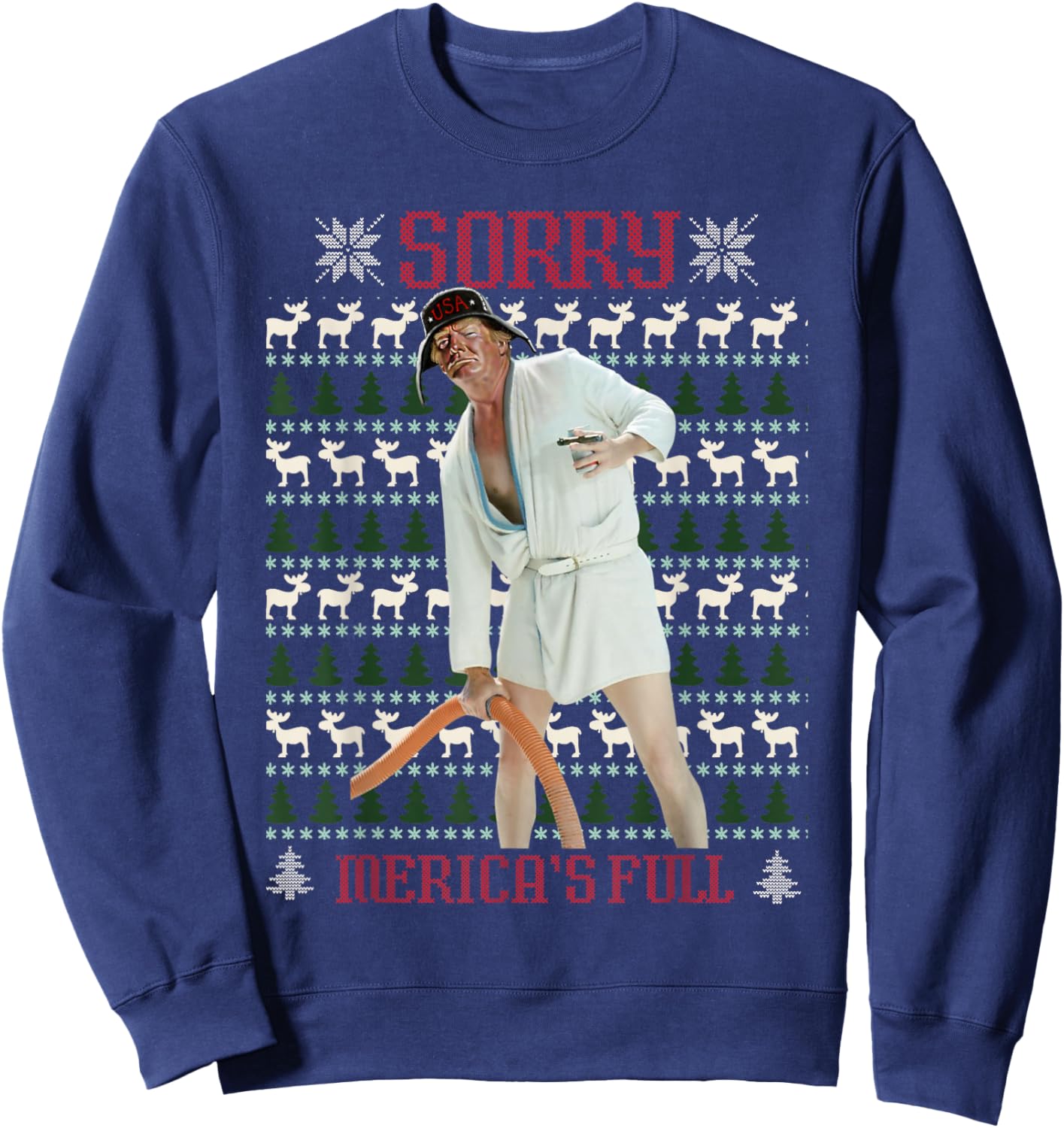 Sorry Merica's Full Funny Trump Ugly Christmas Sweatshirt - Sweatshirt | Navy
