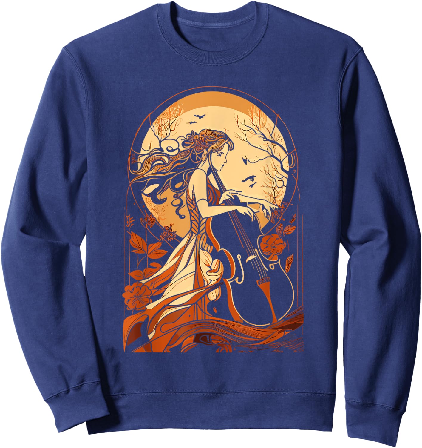 Art Nouveau Cello Girl Beautiful Cello Player Art Sweatshirt - Sweatshirt | Navy