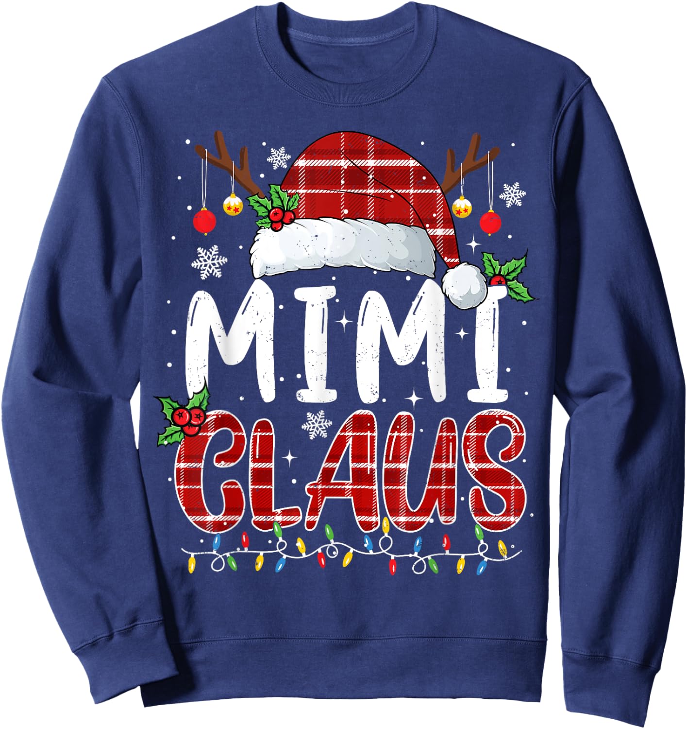 Mimi Claus Christmas Lights Pajama Family Matching Sweatshirt - Sweatshirt | Navy