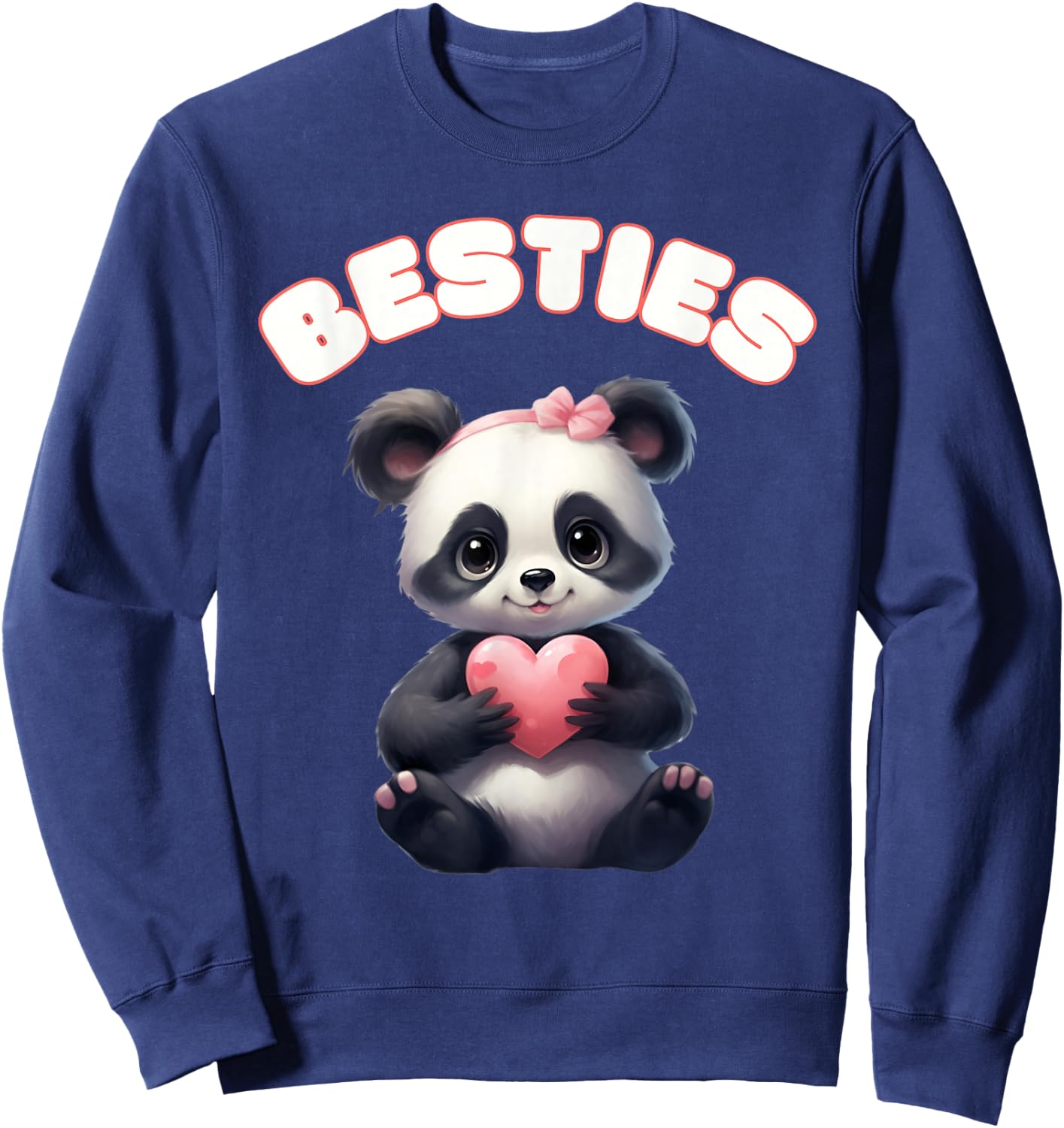 Besties Panda Holding Heart Friendship Summer Vibes Sweatshirt - Sweatshirt | Navy