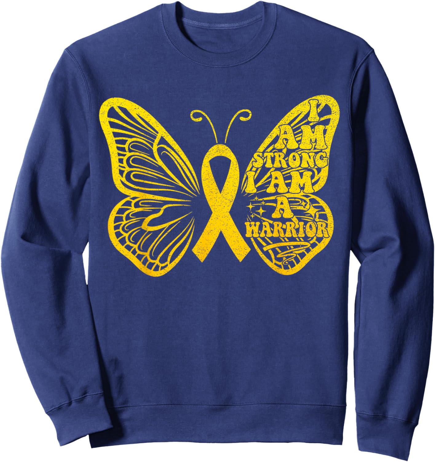 I Am Strong I Am a Warrior Childhood Cancer Awareness Sweatshirt - Sweatshirt | Navy