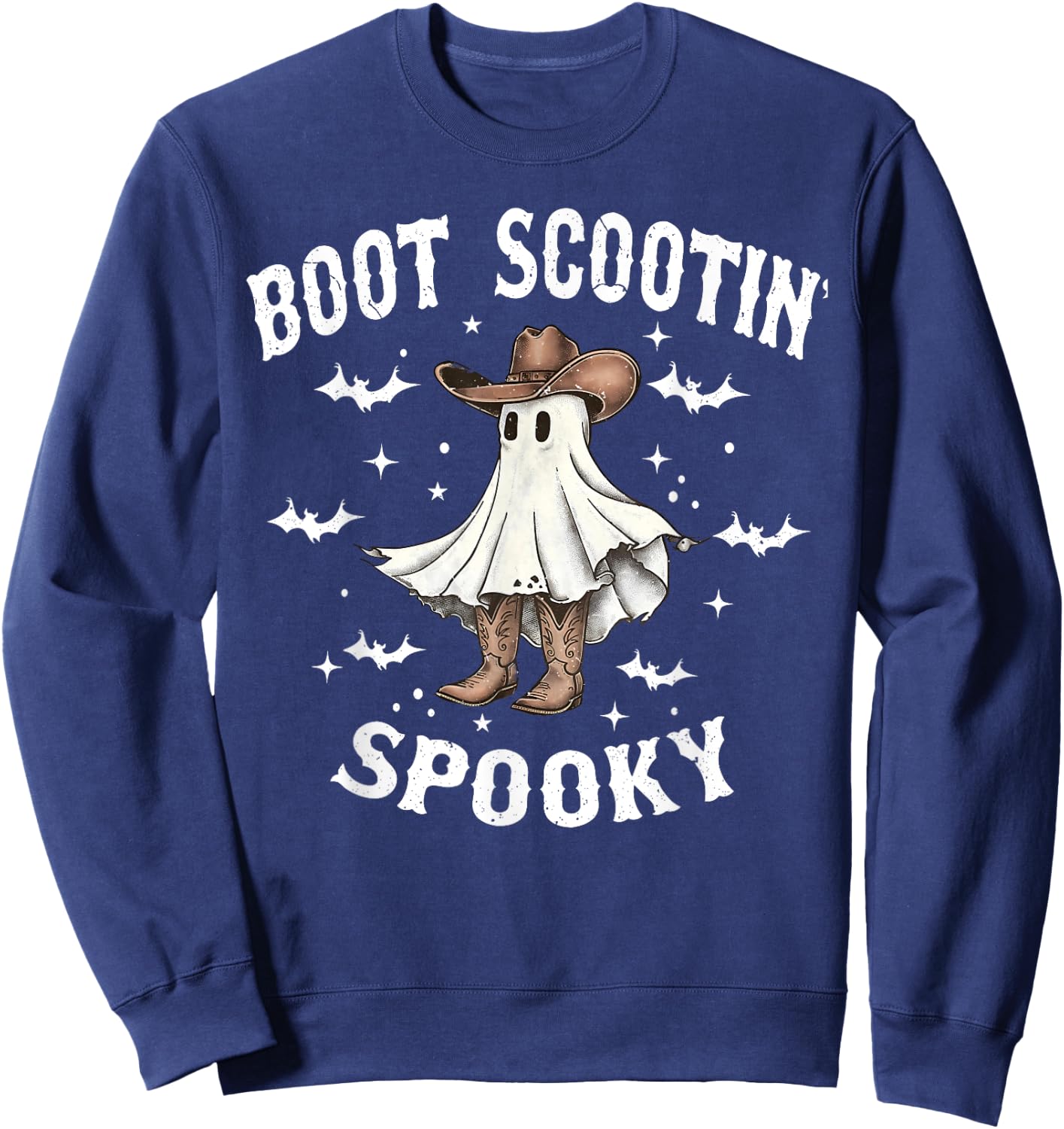 Boot Scootin' Spooky Cowboy Western Ghost Groovy Halloween Sweatshirt - Sweatshirt | Navy