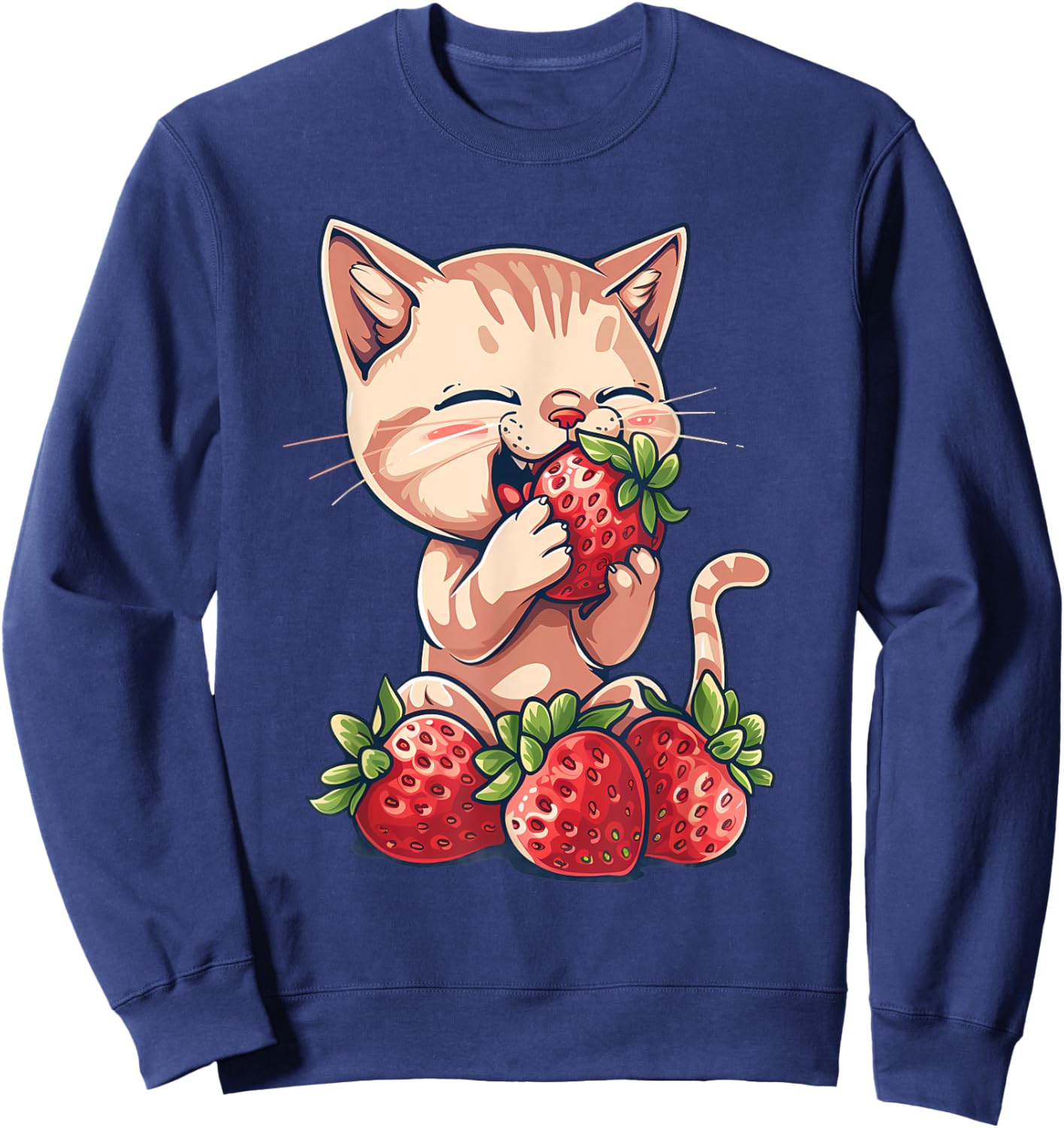 Strawberry Cat Watercolor Strawberry Fruit Cat Drawing Men Women Girls Kids Sweatshirt - Sweatshirt | Navy
