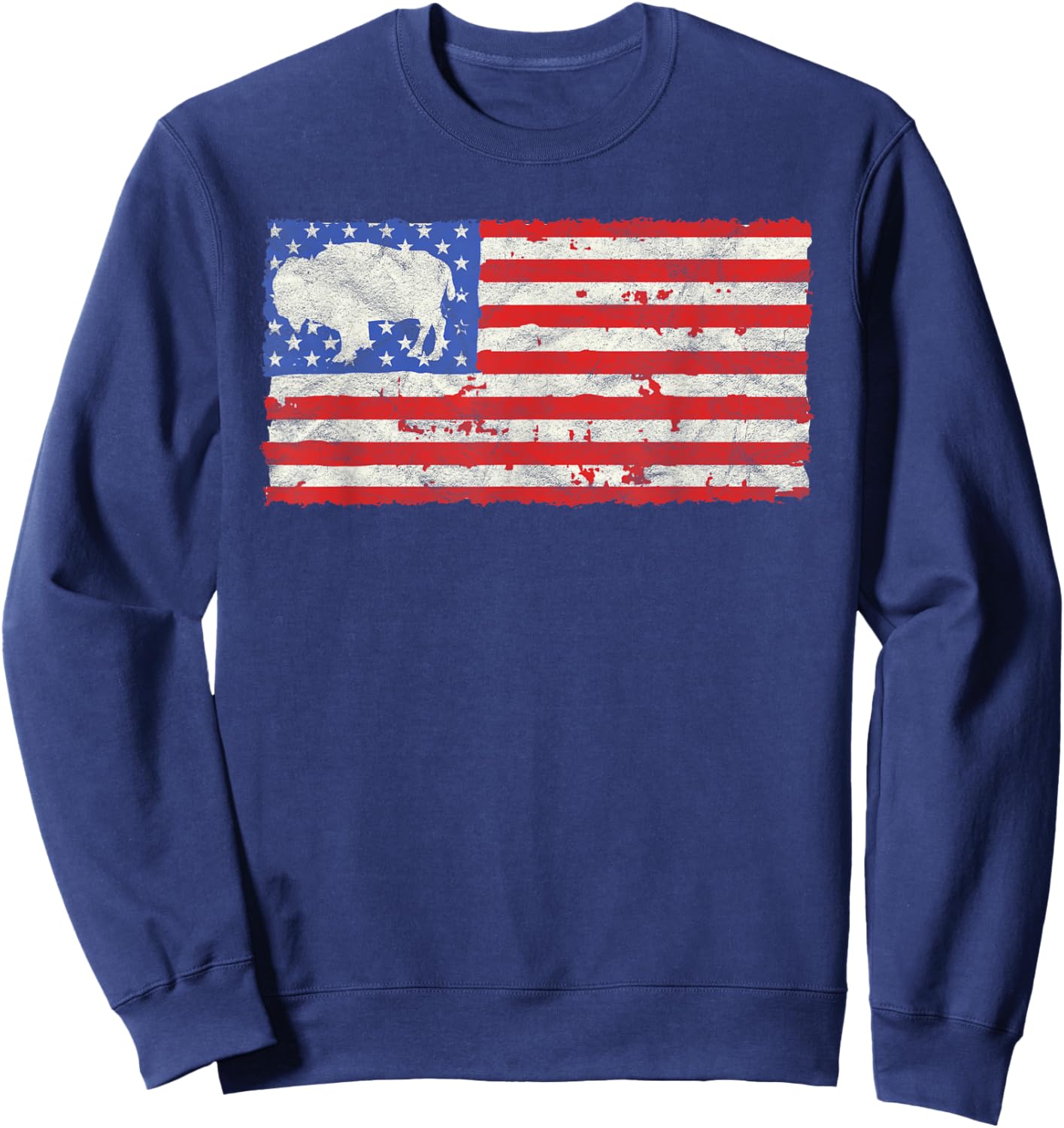 Vintage USA Flag Bison / Buffalo Shirt - Reto Style Kids Men Sweatshirt - Sweatshirt | Navy