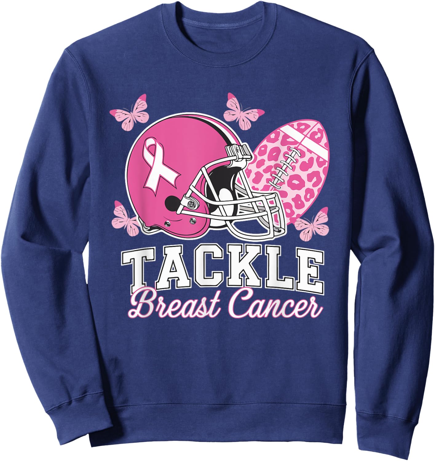 Tackle Breast Cancer Pink Ribbon American Fantasy Football Sweatshirt - Sweatshirt | Navy