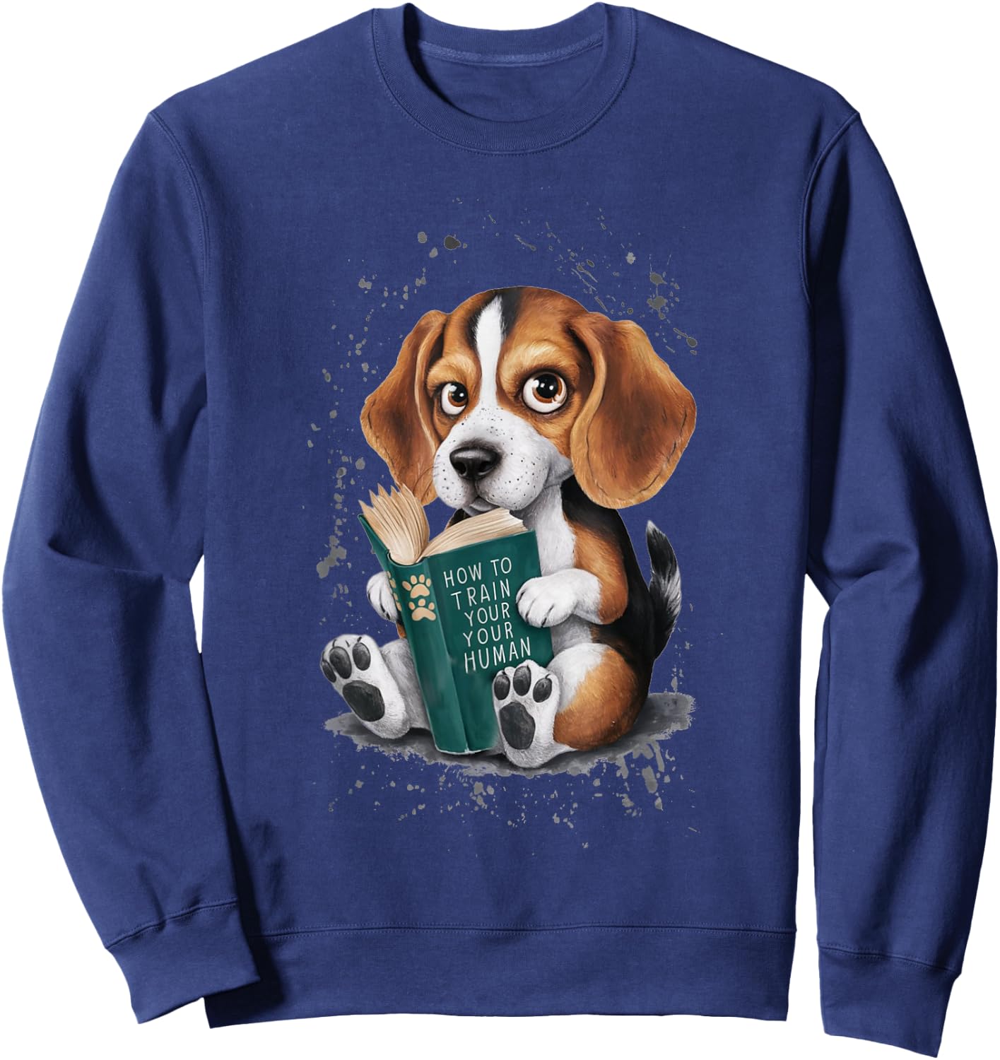Funny Beagle Puppy Reading "How to Train Your Human" Design Sweatshirt - Sweatshirt | Navy