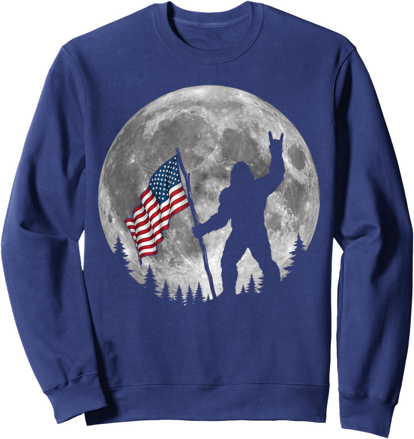 4th of July Bigfoot Sasquatch American Flag Patriotic Men Sweatshirt - Sweatshirt | Navy