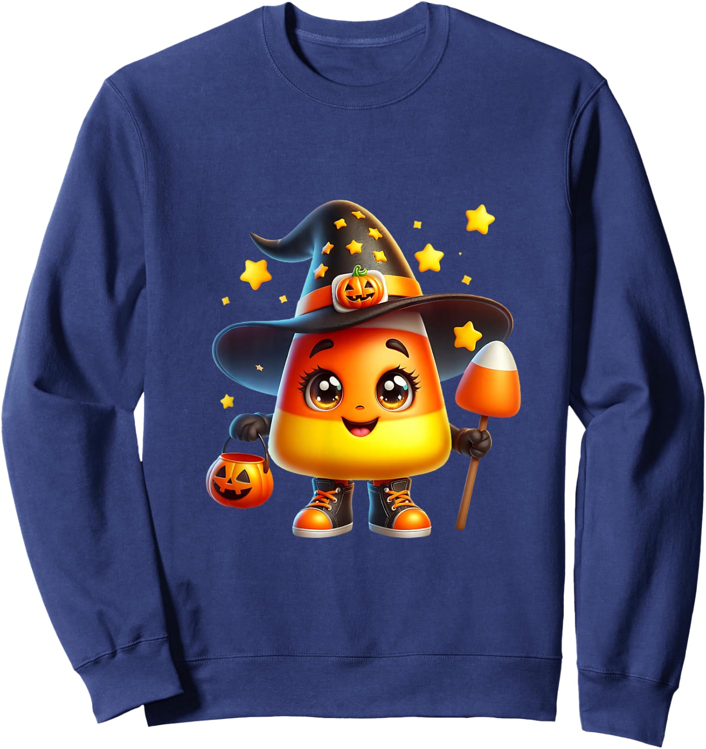Cute Candy Corn Witch Halloween Costume Autumn Magic Stars Sweatshirt - Sweatshirt | Navy