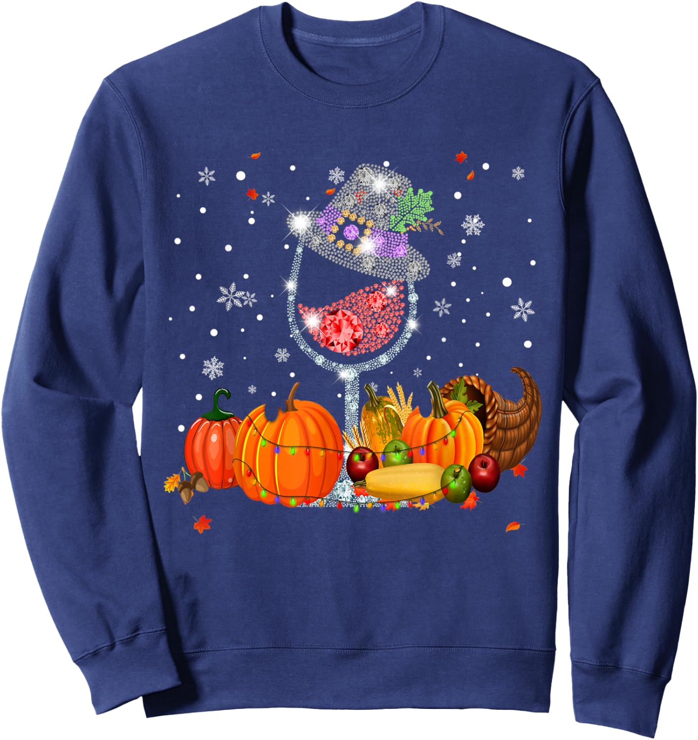 Glass of Wine Diamond Maple Leaf Autumn Fall Sweatshirt - Sweatshirt | Navy