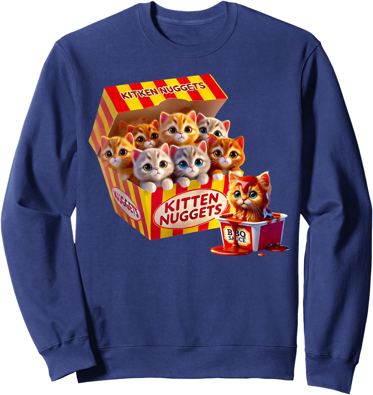 Funny Cat Owner Cute Gifts Kitten Nuggets Cat Lover Gift Food Pun Chicken Nuggets Sweatshirt - Sweatshirt | Navy