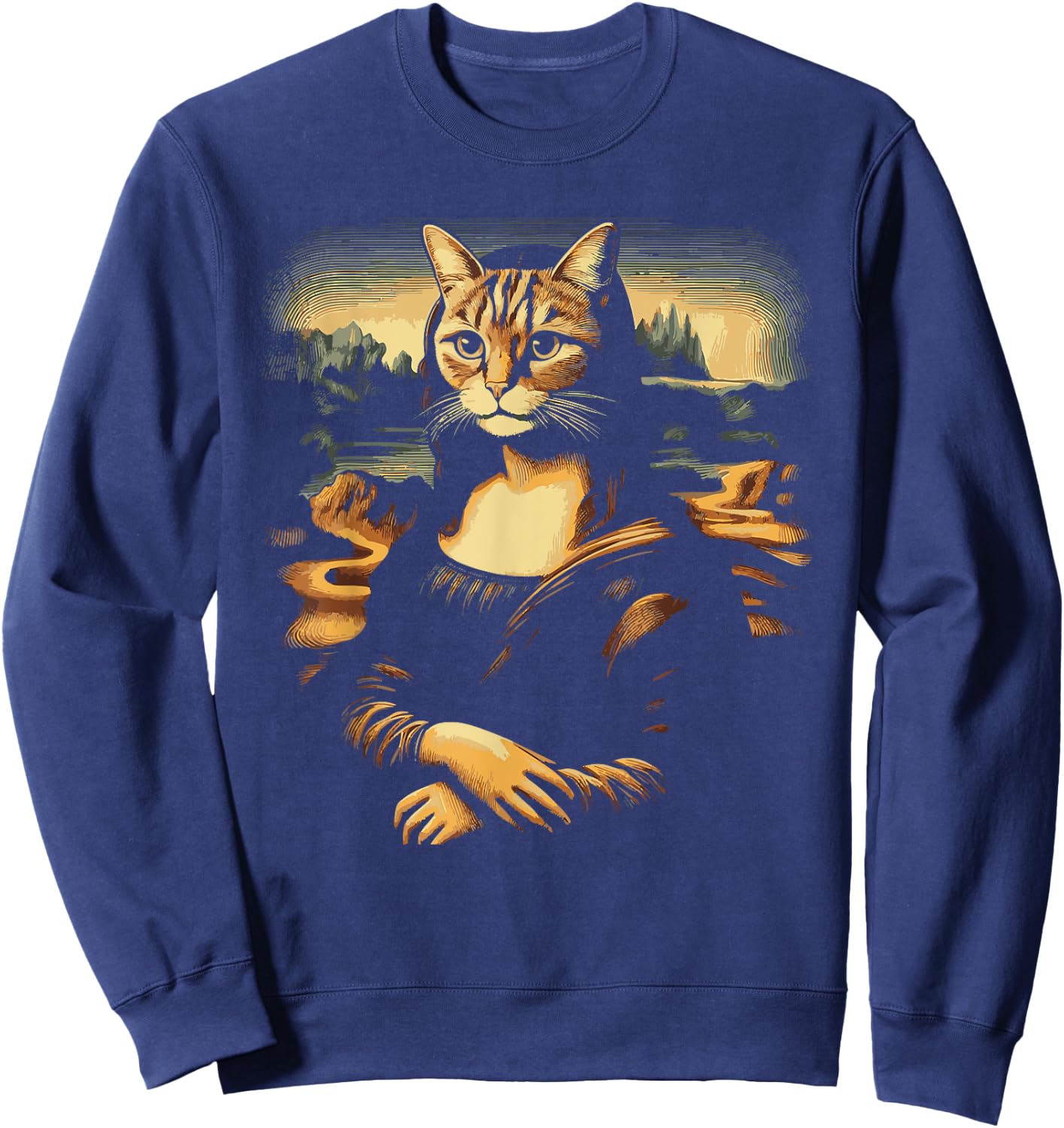 Monalisa With A Cat Face Funny Cat Lover Cat Memes Women Kids Sweatshirt - Sweatshirt | Navy