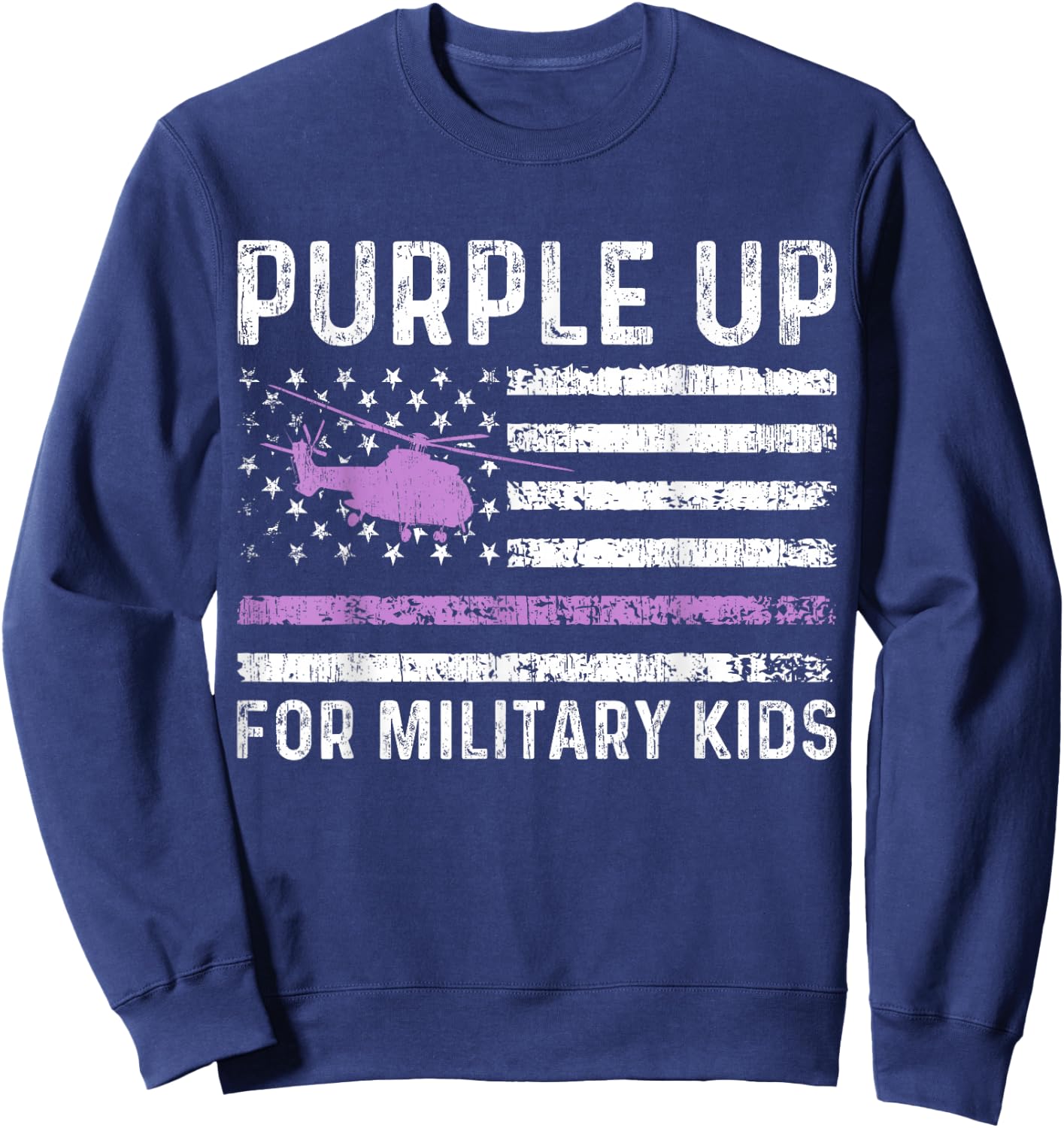 Purple Up For Military Kids - Month Military Child USA Flag Sweatshirt - Sweatshirt | Navy