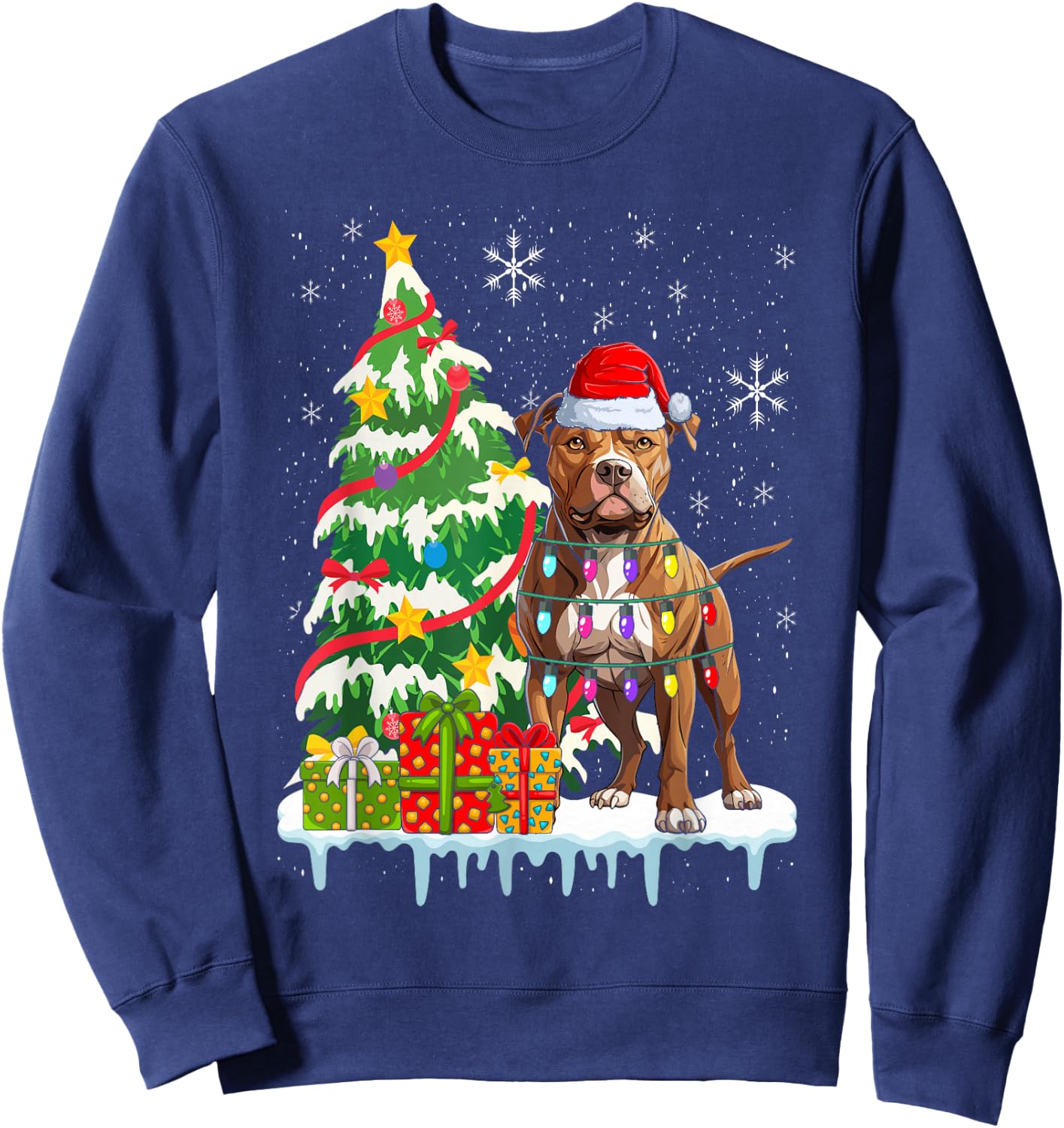Pitbull Christmas Santa Pitbull Dog Lovers Christmas Tree Sweatshirt - Sweatshirt | Navy
