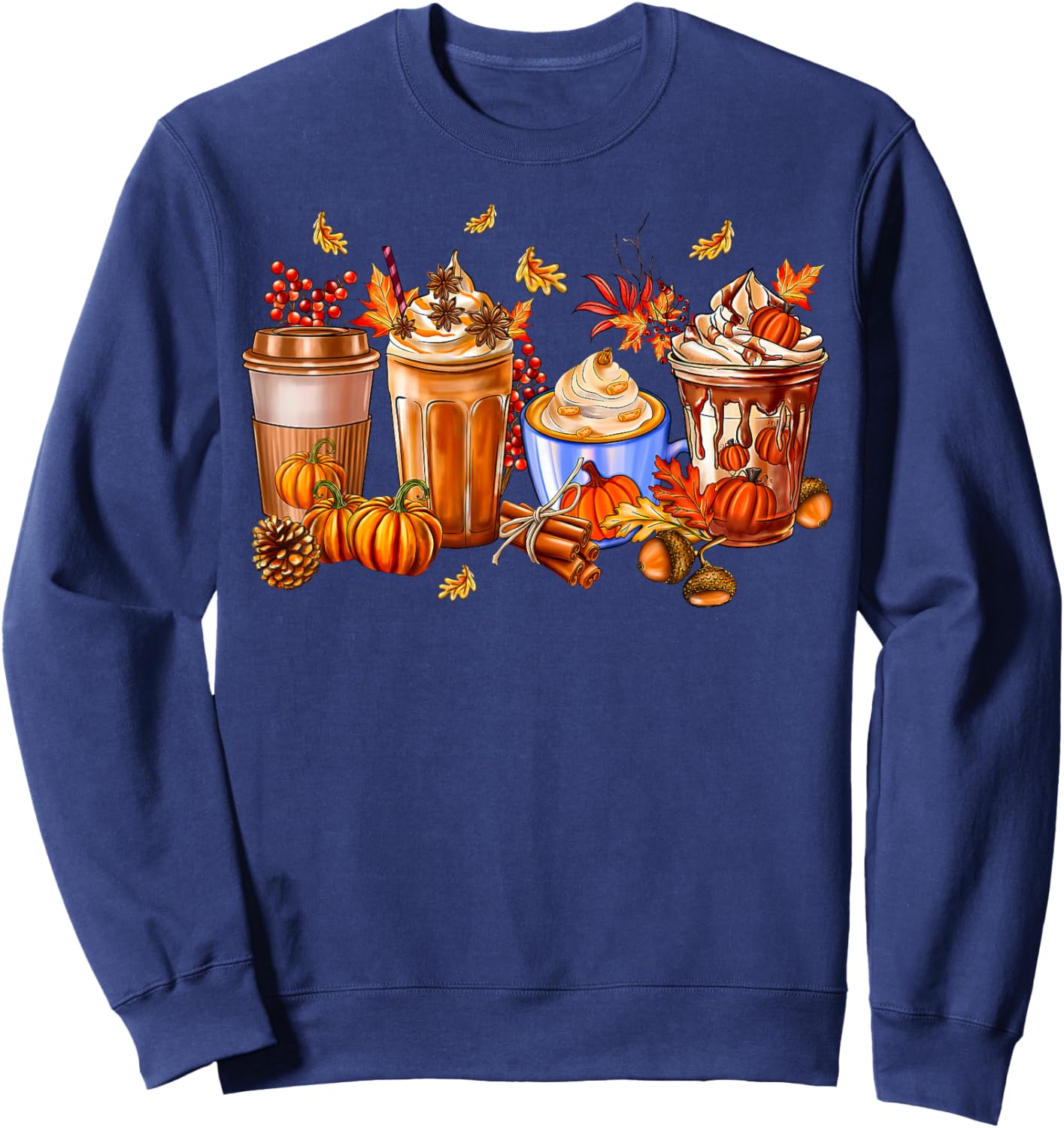 Pumpkin Spice Latte Coffee Cups Autumn Fall Season Costume Sweatshirt - Sweatshirt | Navy