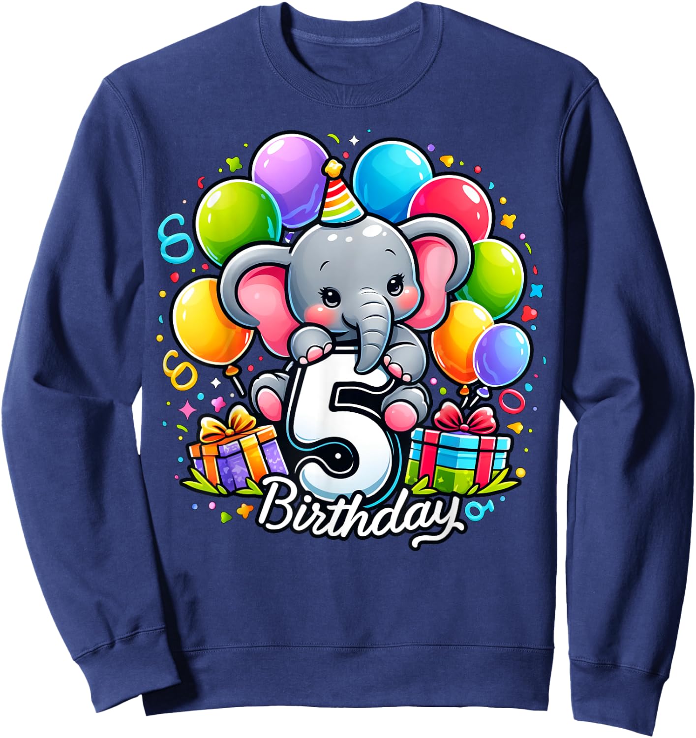 Kids Elephant Theme fifth Bday Party 5th Elephant Birthday Sweatshirt - Sweatshirt | Navy