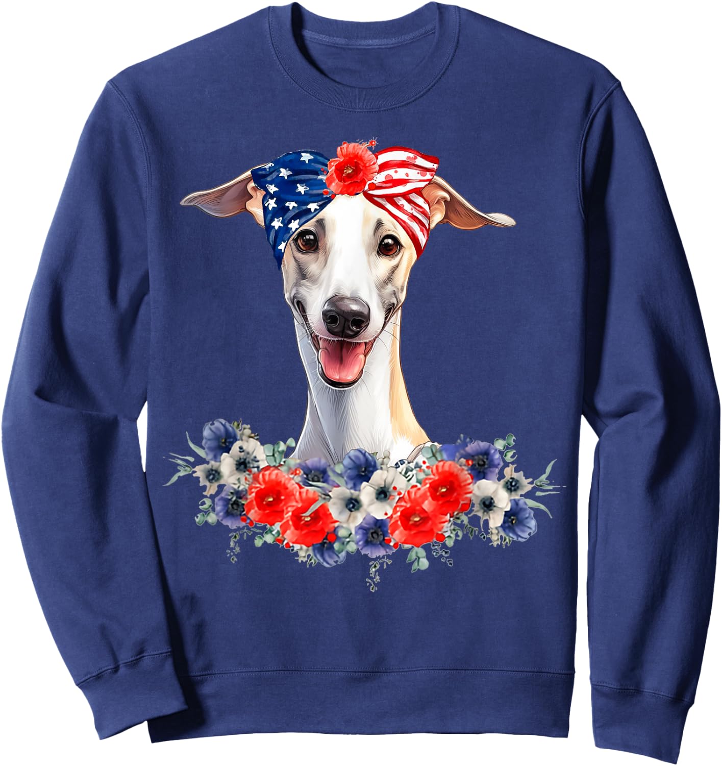 Whippet Dog Bandana American Flag 4th Of July Sweatshirt - Sweatshirt | Navy