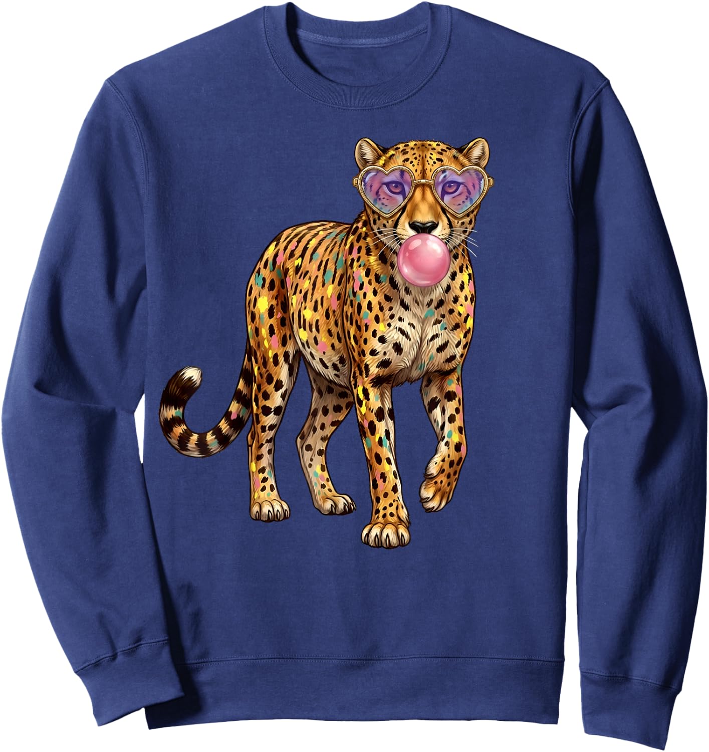Cheetah Bubblegum Sunglasses Funny Animal Lovers Teen Girls Sweatshirt - Sweatshirt | Navy
