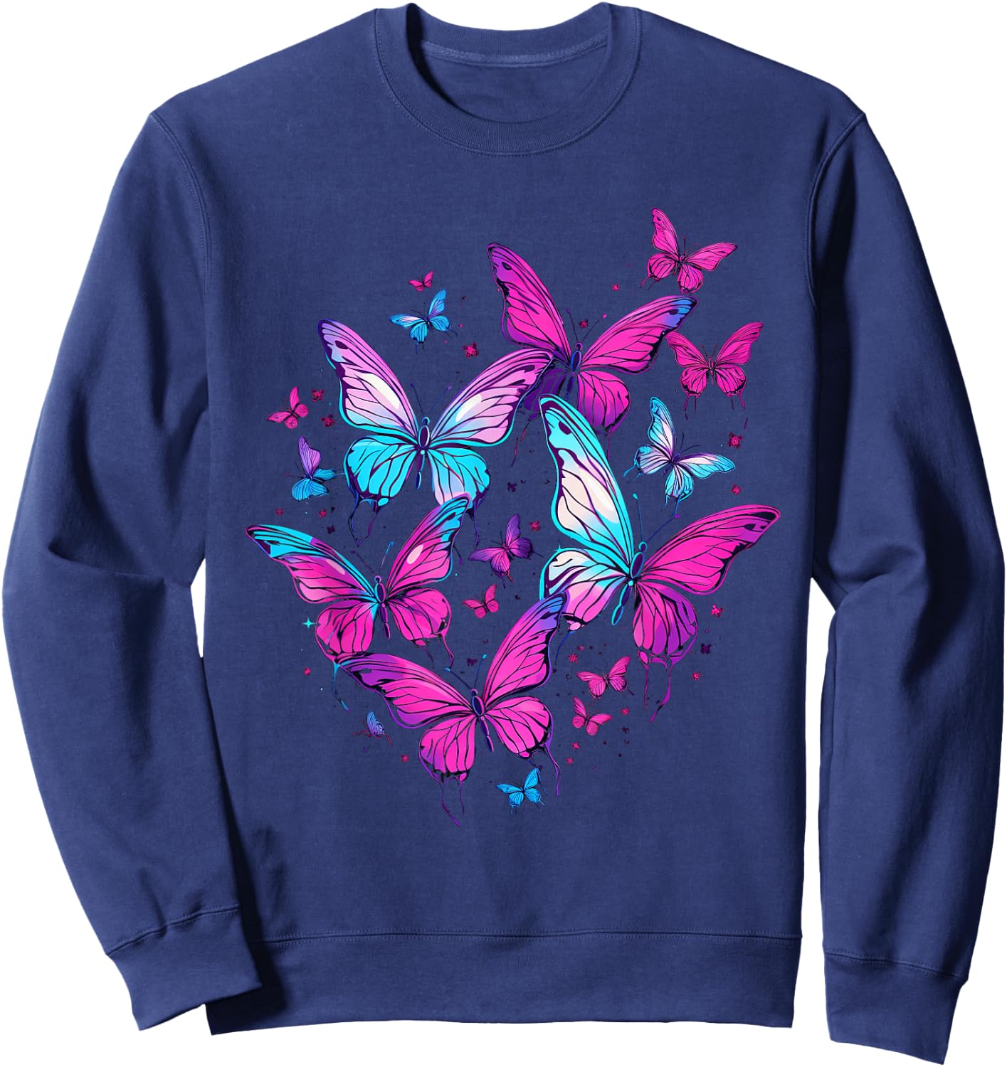Butterfly Aesthetic Pink and Lila Butterflies Nature Sweatshirt - Sweatshirt | Navy