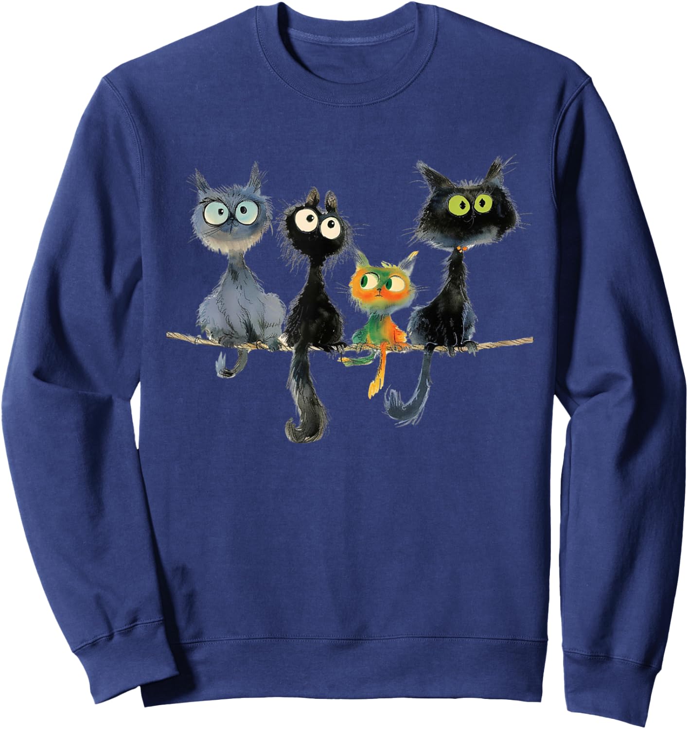 Whimsical Mid-Century Modern Look Cats 50& 60s Style Sweatshirt - Sweatshirt | Navy