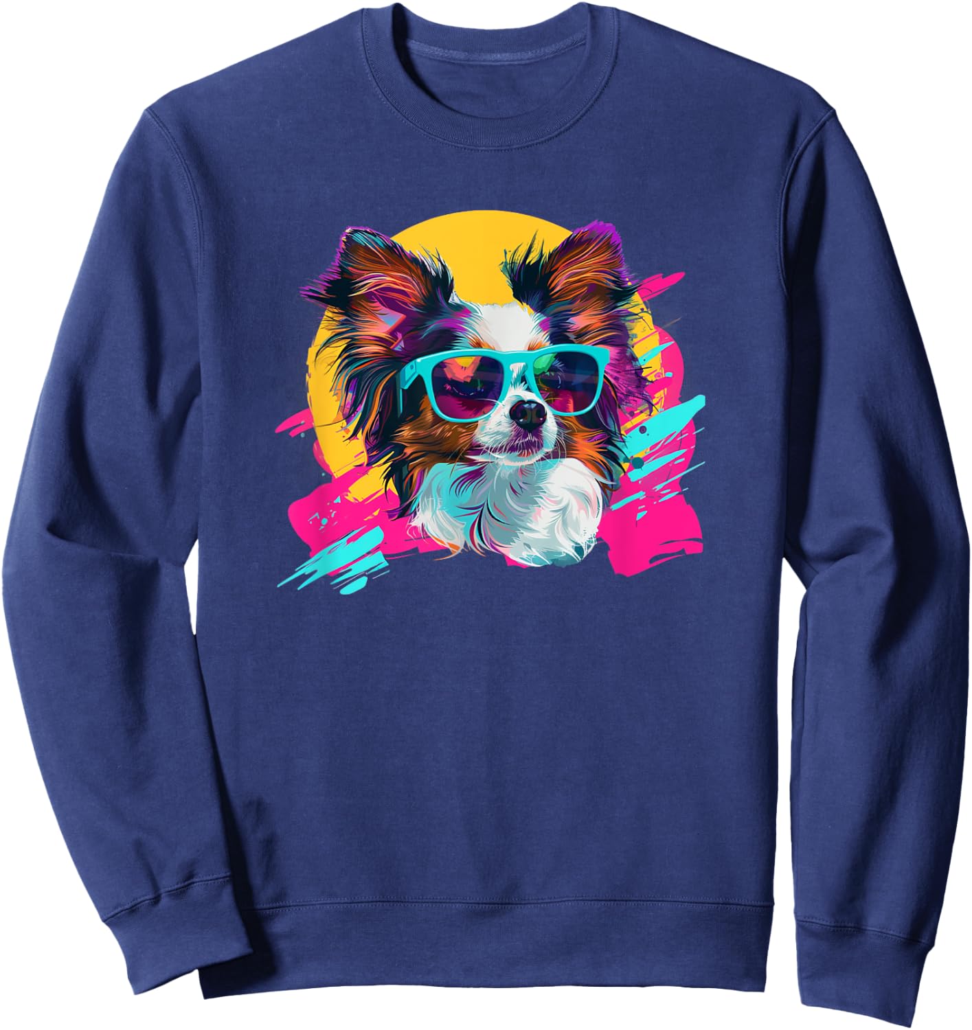 & Funny Retro Vintage 80s Papillon Dog Lover Sweatshirt - Sweatshirt | Navy