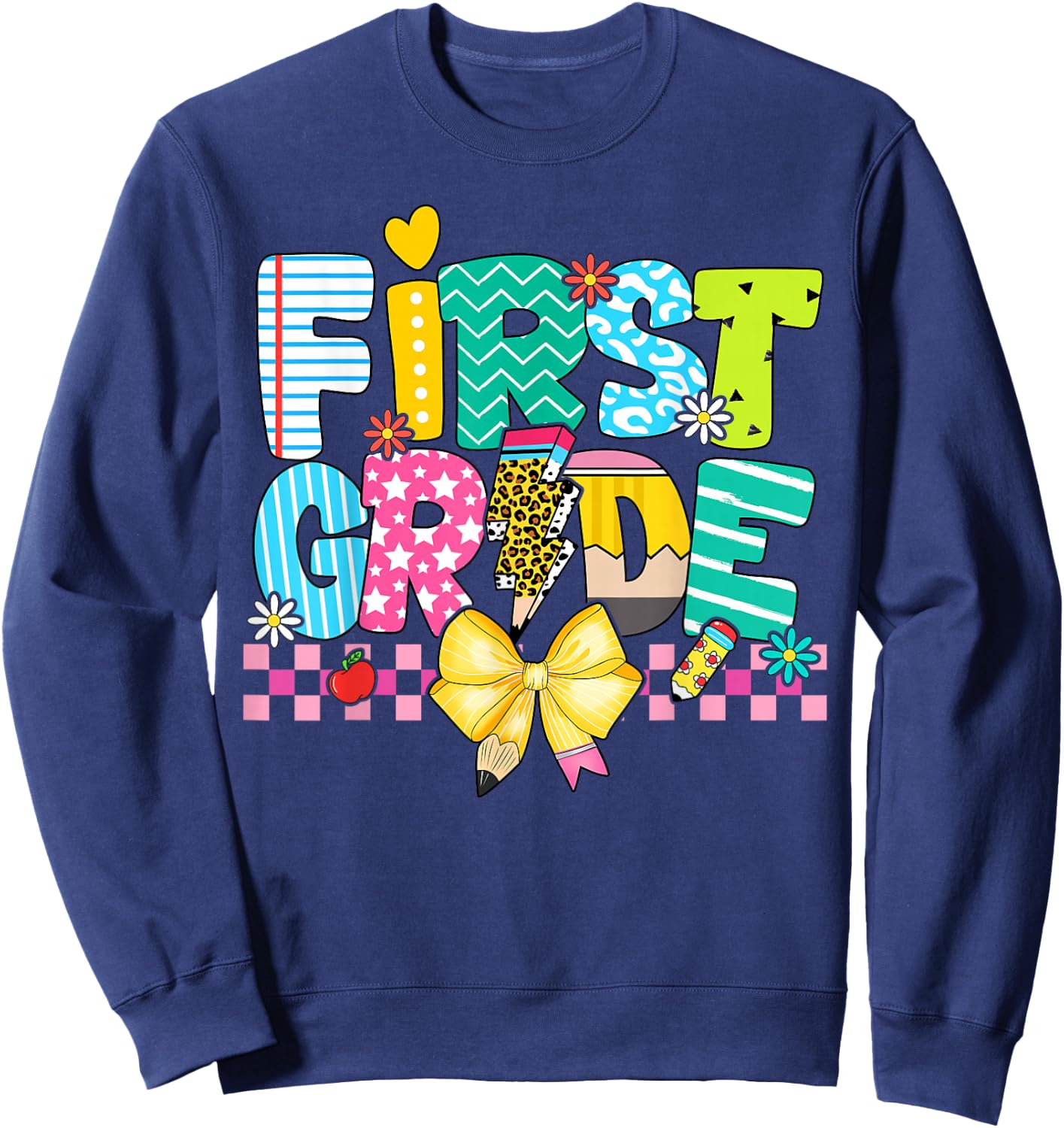 Cute First Grade Teacher 1st Grade Boys Girls Back to School Sweatshirt - Sweatshirt | Navy