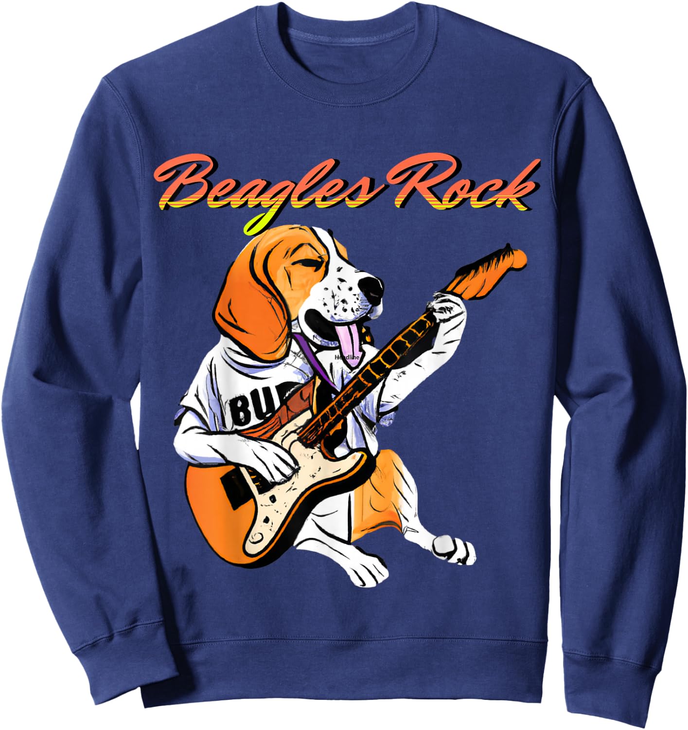 Cute Beagle Playing Guitar Rocks - Musical Pup for Dog Lover Women Sweatshirt - Sweatshirt | Navy