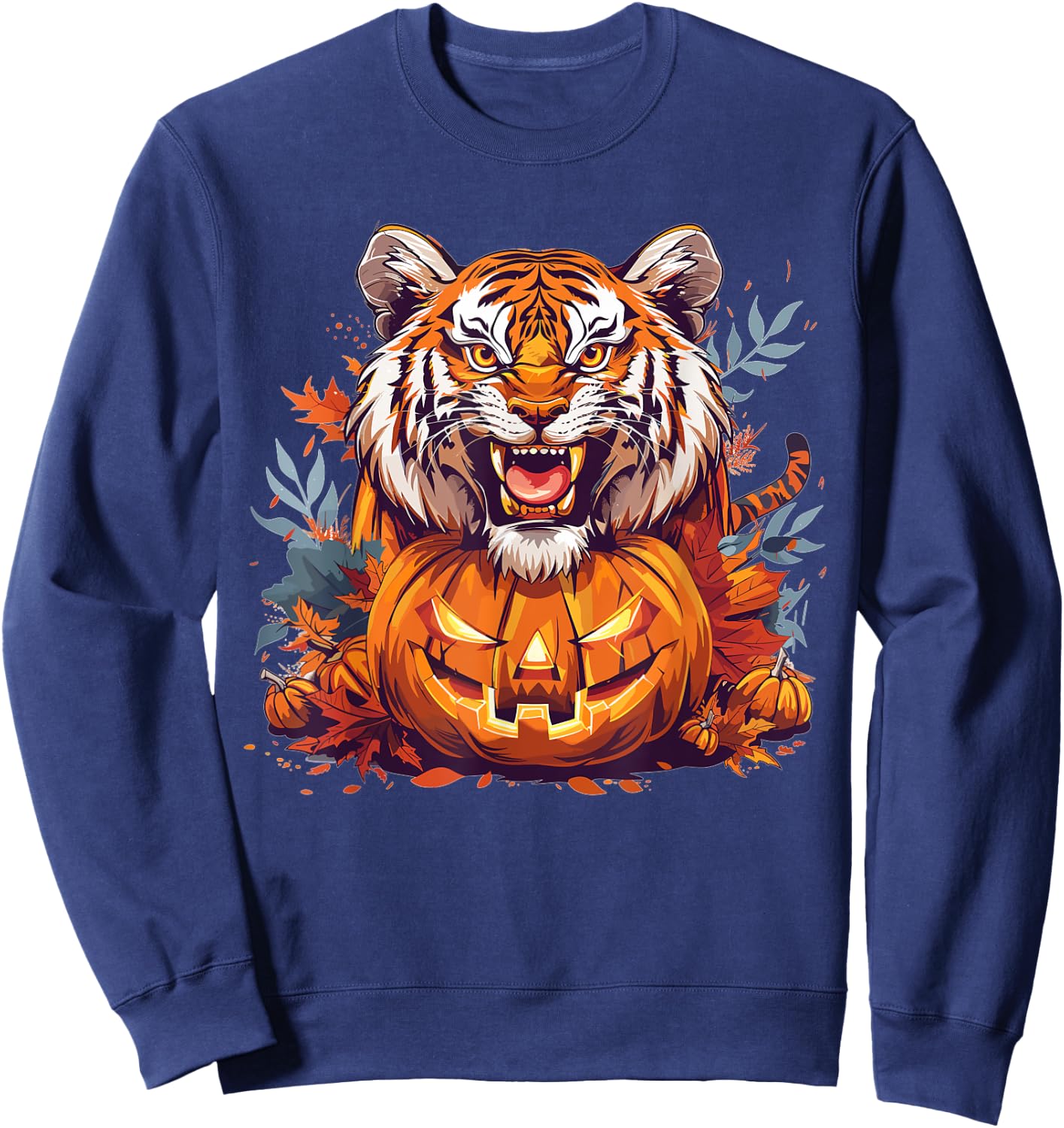 Cute Tiger With Pumpkin I Halloween Sweatshirt - Sweatshirt | Navy