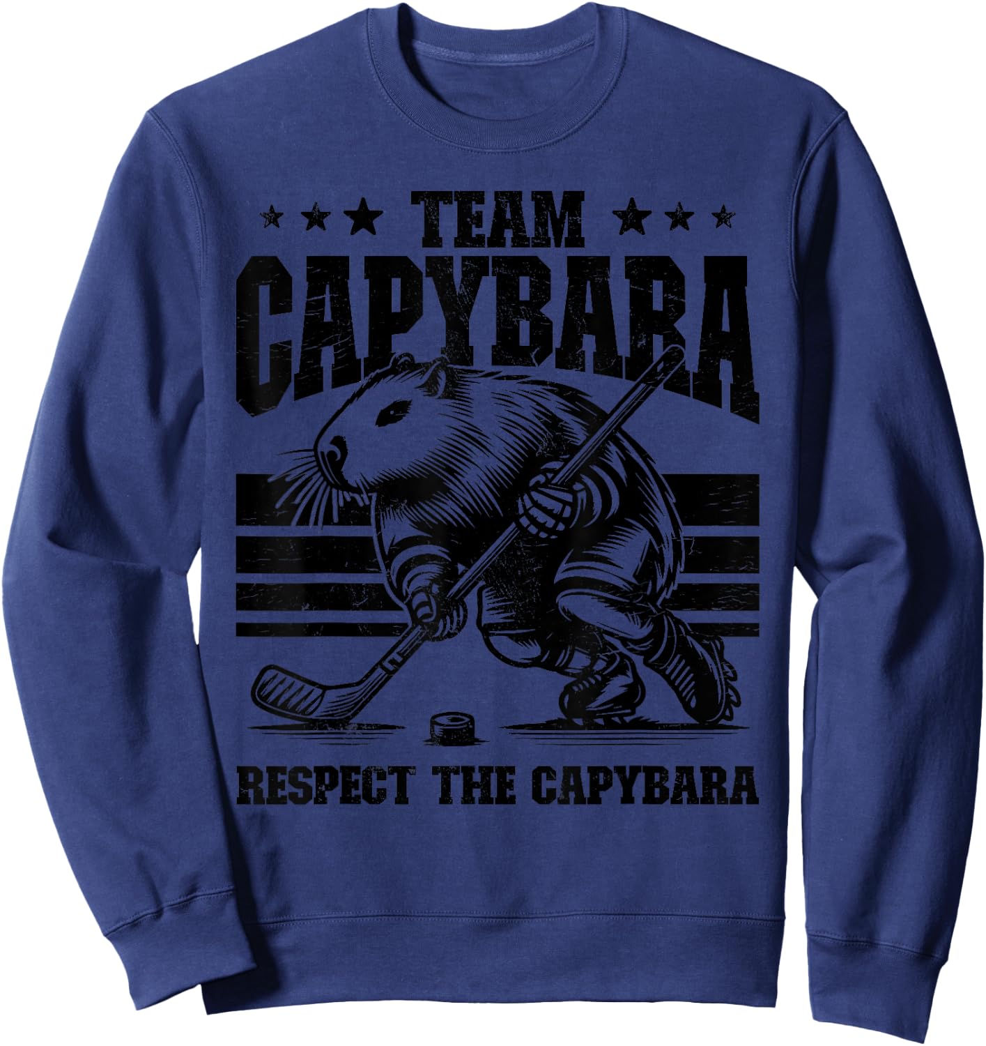 Team Capybara Hockey Funny Retro Capybara Playing Hockey Sweatshirt - Sweatshirt | Navy