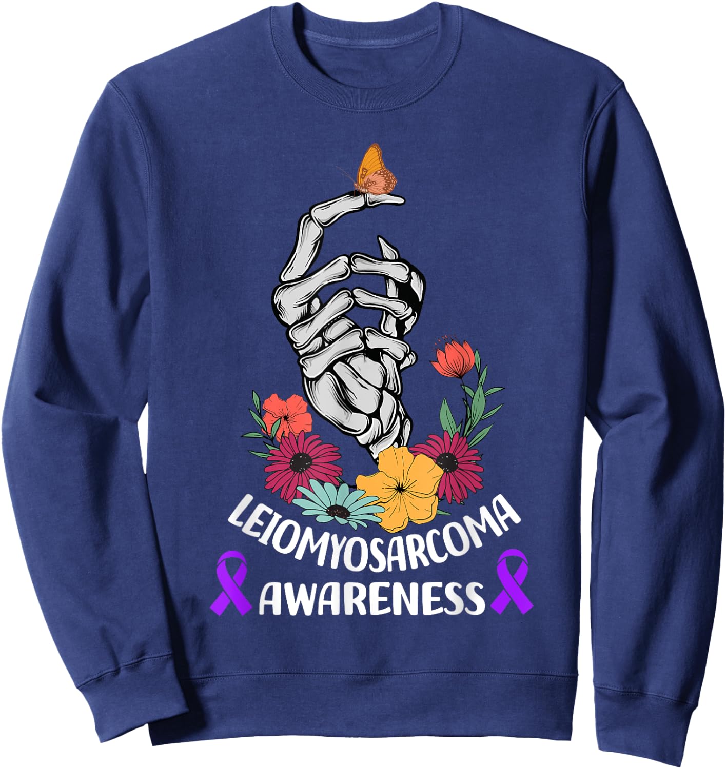 leiomyosarcoma Awareness Halloween Skeleton Hand Sweatshirt - Sweatshirt | Navy
