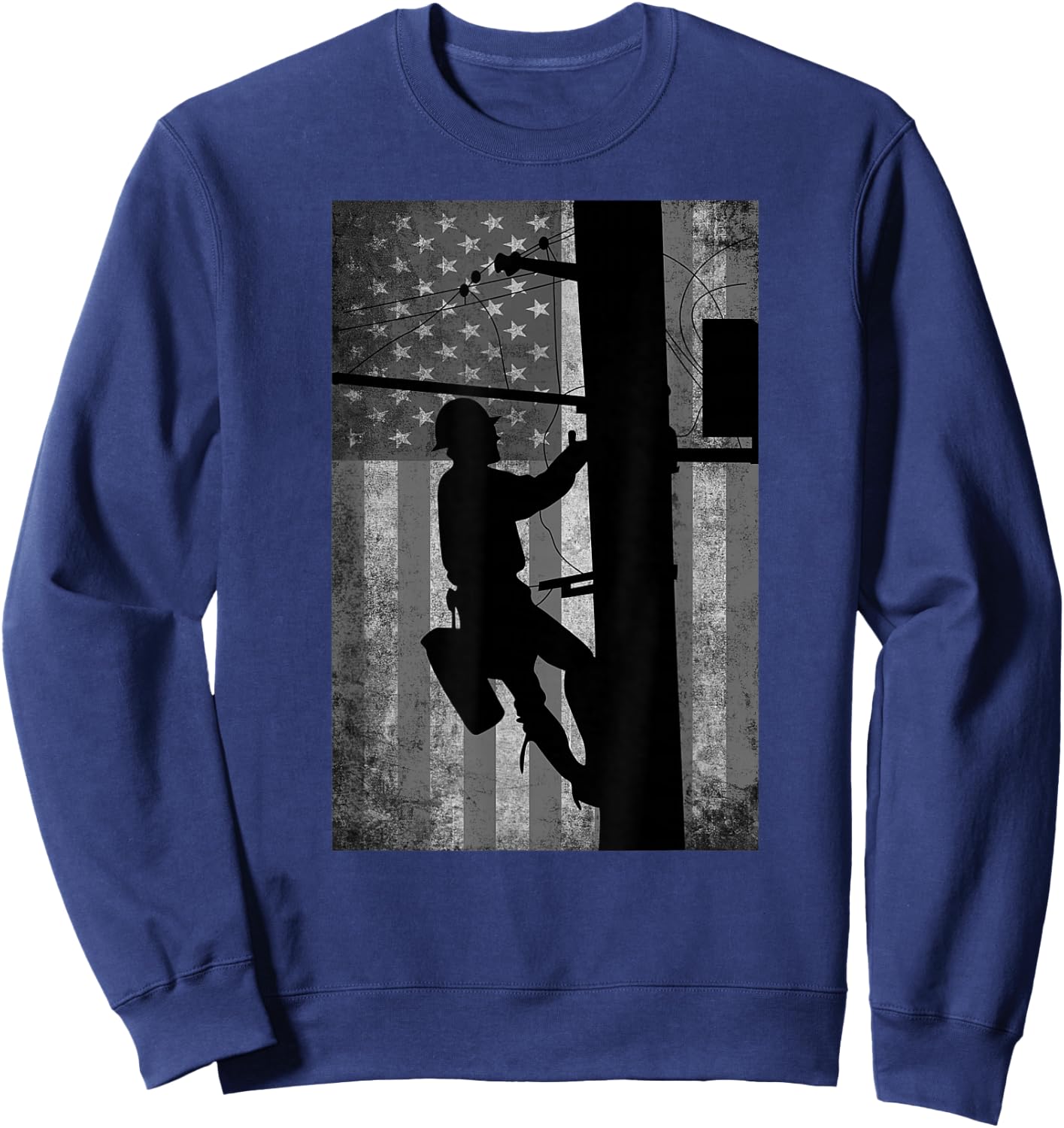 Lineman American Flag | Electric Cable Lineman Gift Sweatshirt - Sweatshirt | Navy