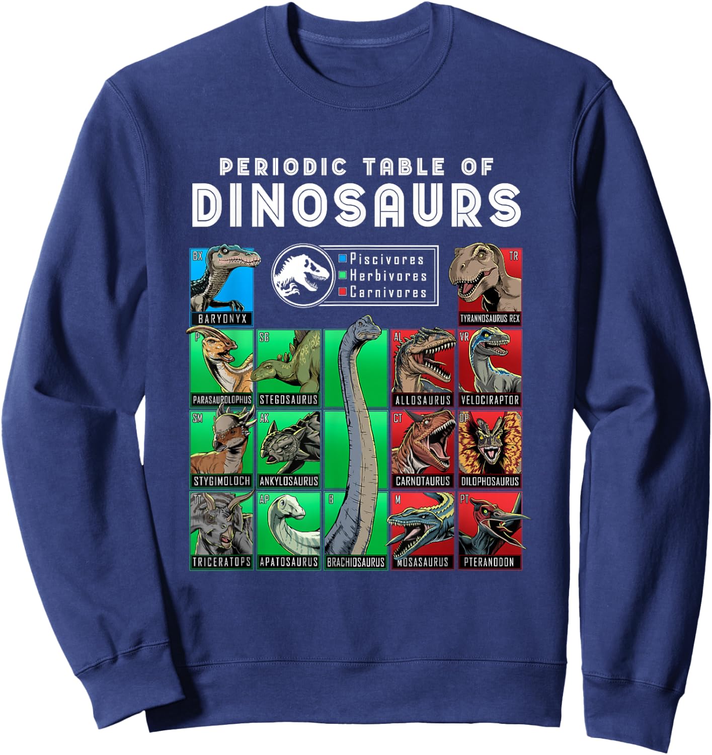 Jurassic World Neon Colorful Periodic Table Of Dinosaurs Sweatshirt - Sweatshirt | Navy