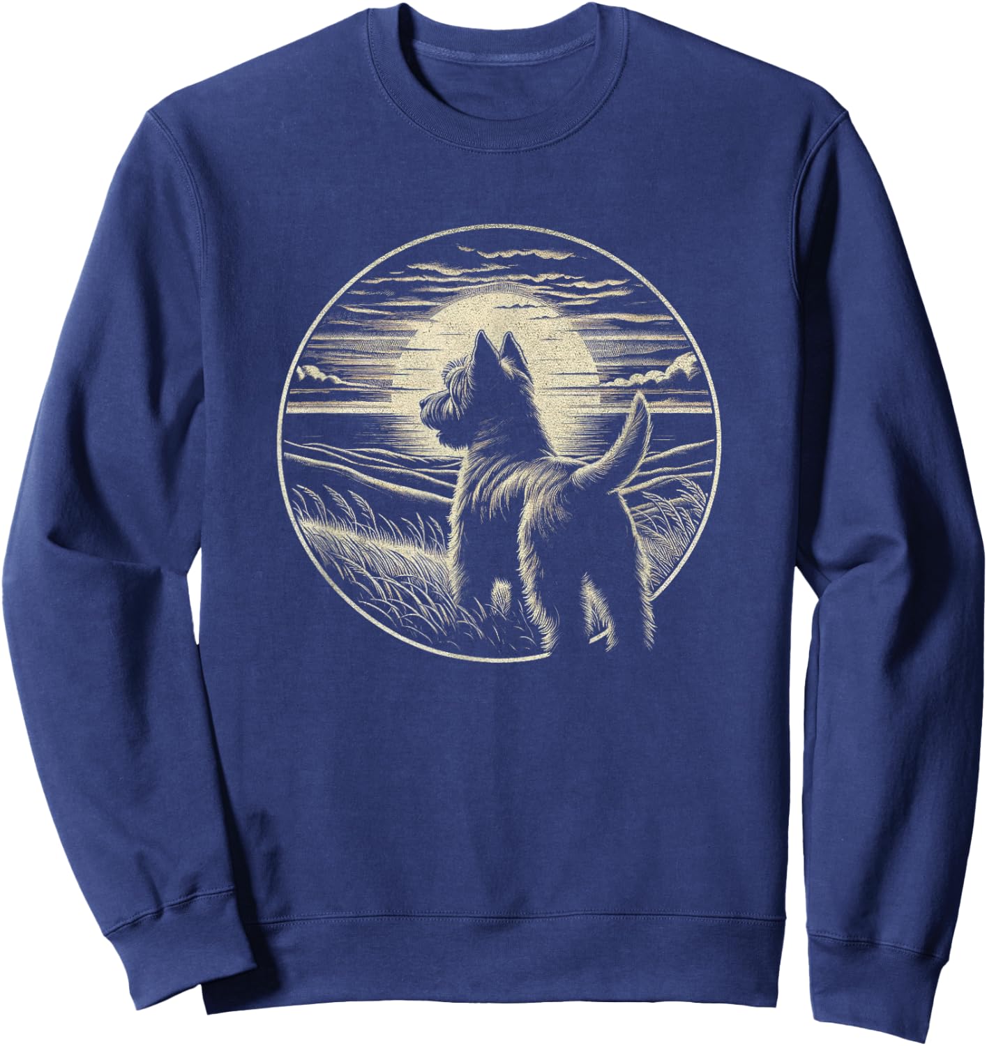 Vintage Cairn Terrier Dog Retro Sunset Scene Art Design Sweatshirt - Sweatshirt | Navy