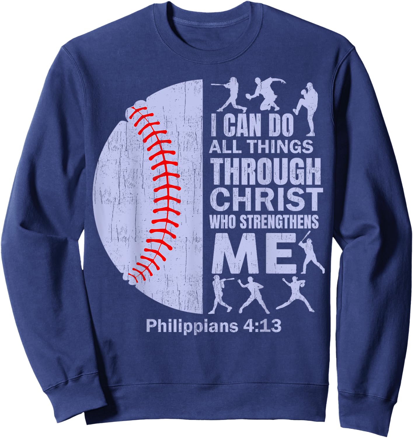Christian Baseball T Shirt Christ Bible Verse Men Boys Kids Sweatshirt - Sweatshirt | Navy