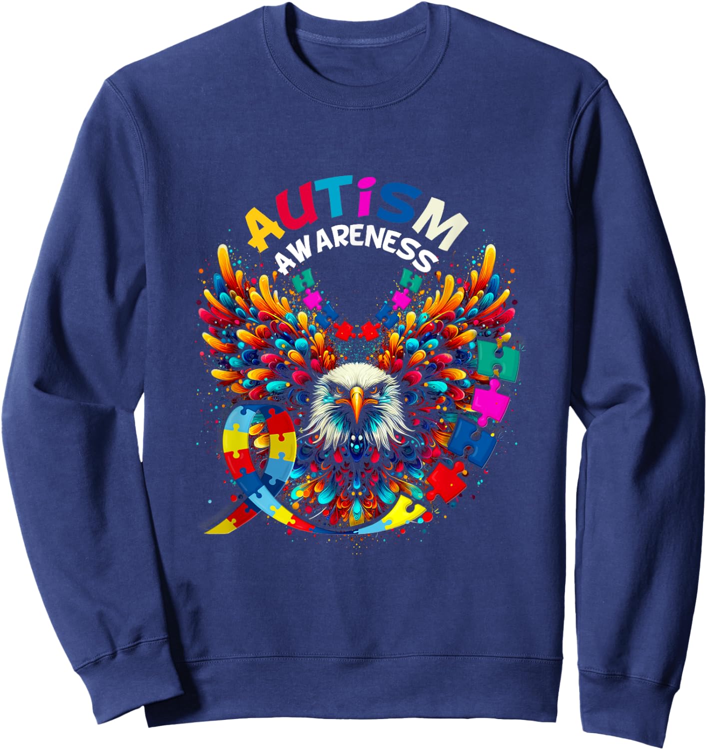 Autism Awareness Puzzle Pieces Eagle Family Health Support Sweatshirt - Sweatshirt | Navy
