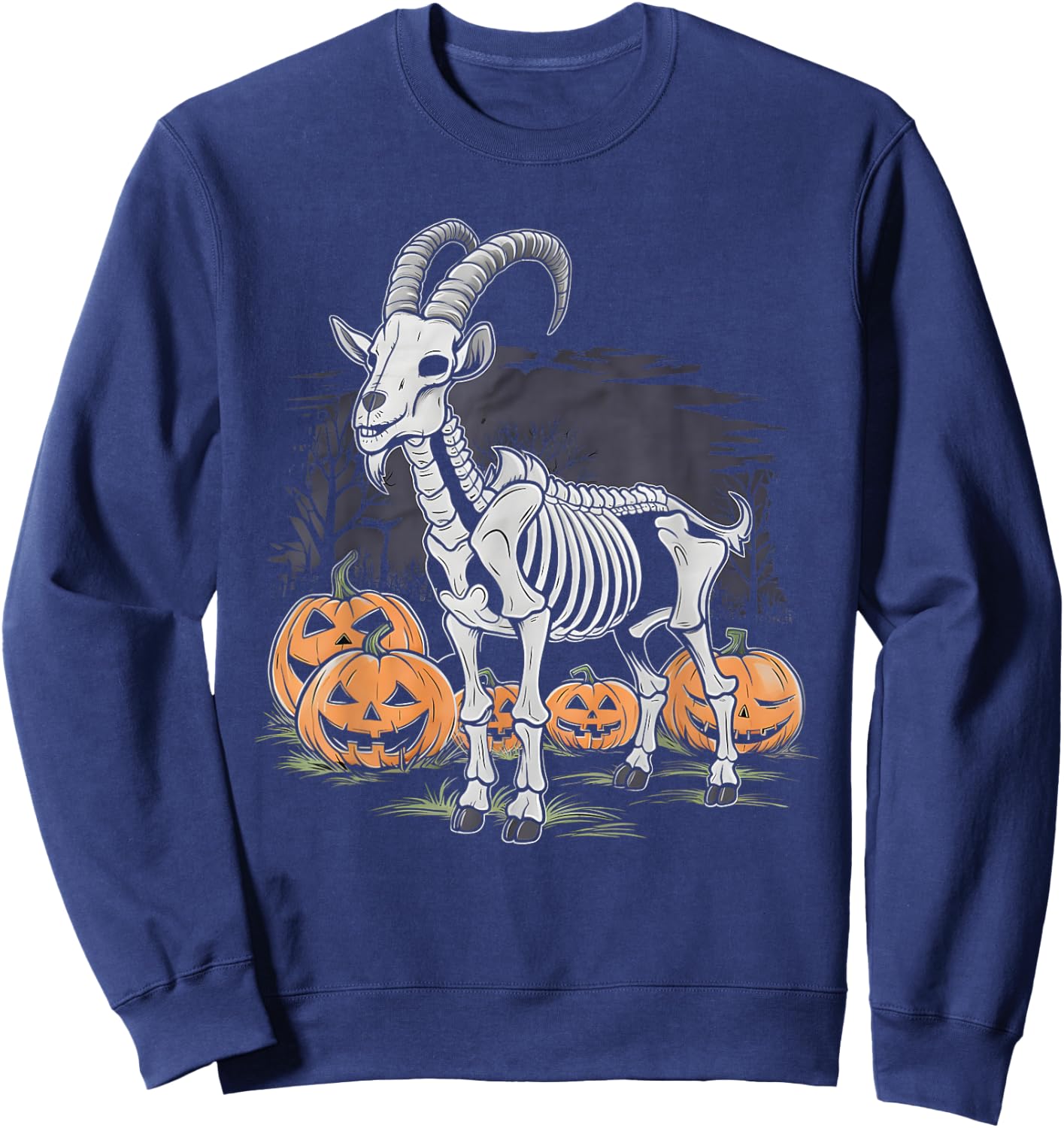Spooky Goat Skeleton Halloween Creepy Gothic Funny Halloween Sweatshirt - Sweatshirt | Navy
