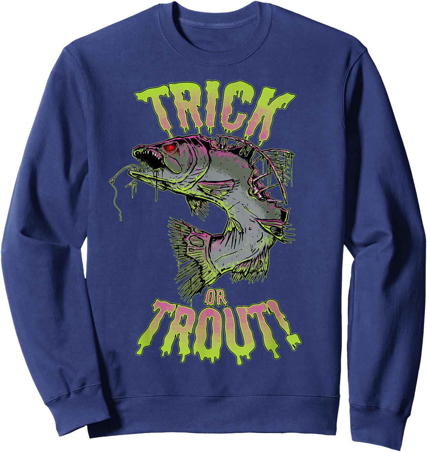 Funny Halloween Trout Fishing & Angling Trick or Trout Sweatshirt - Sweatshirt | Navy