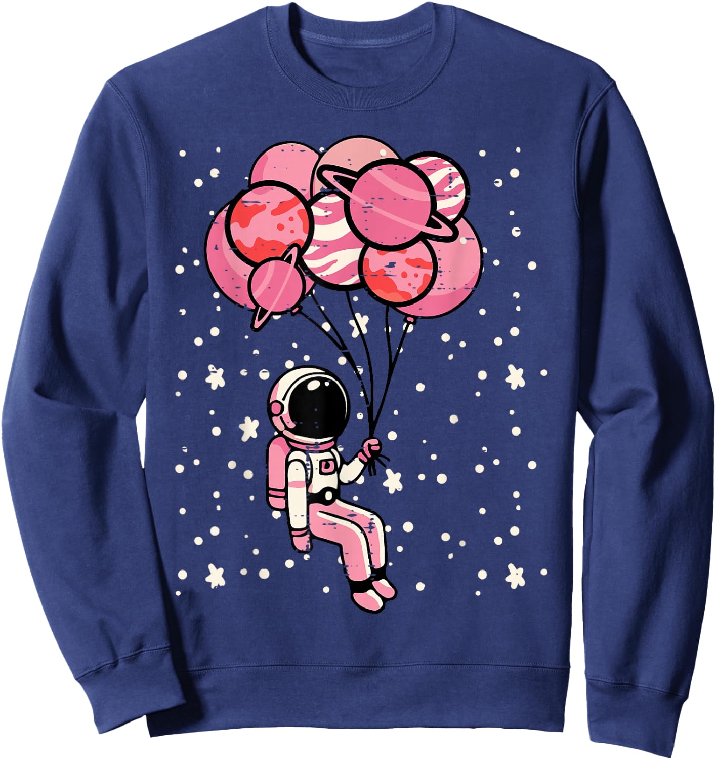 Astronaut Balloon Planets Space Galaxy Girls Kids Toddler Sweatshirt - Sweatshirt | Navy