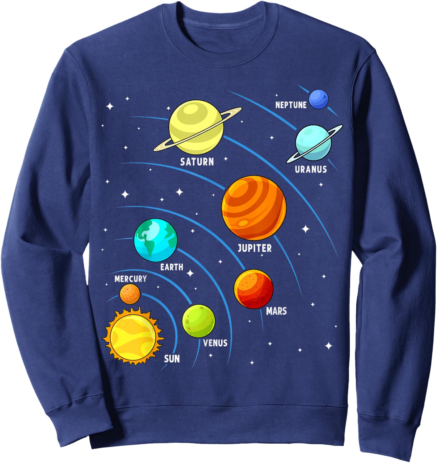 Kids Colorful Planets Solar Systems Boys Space Science Sweatshirt - Sweatshirt | Navy