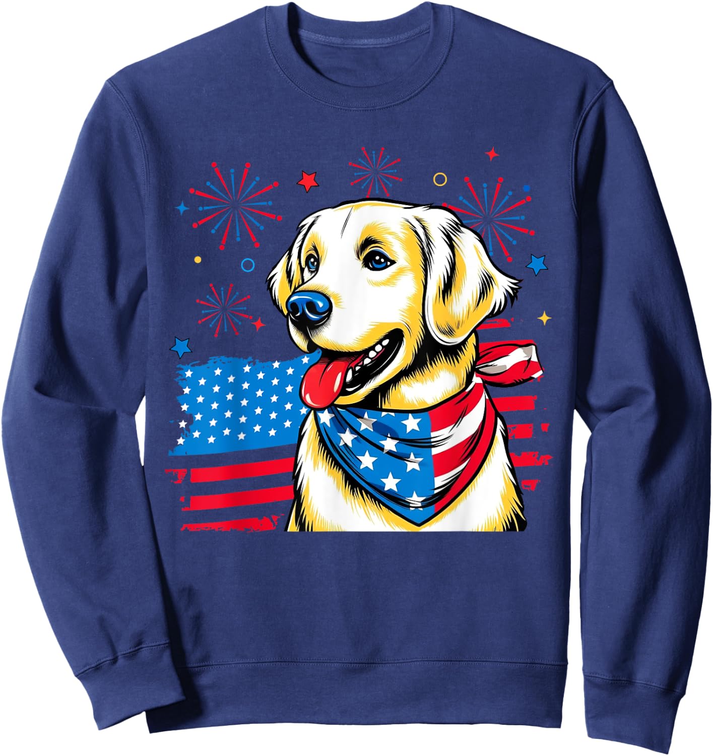 4th of July Golden Retriever American USA Flag Dog Patriotic Women Kids Men Sweatshirt - Sweatshirt | Navy