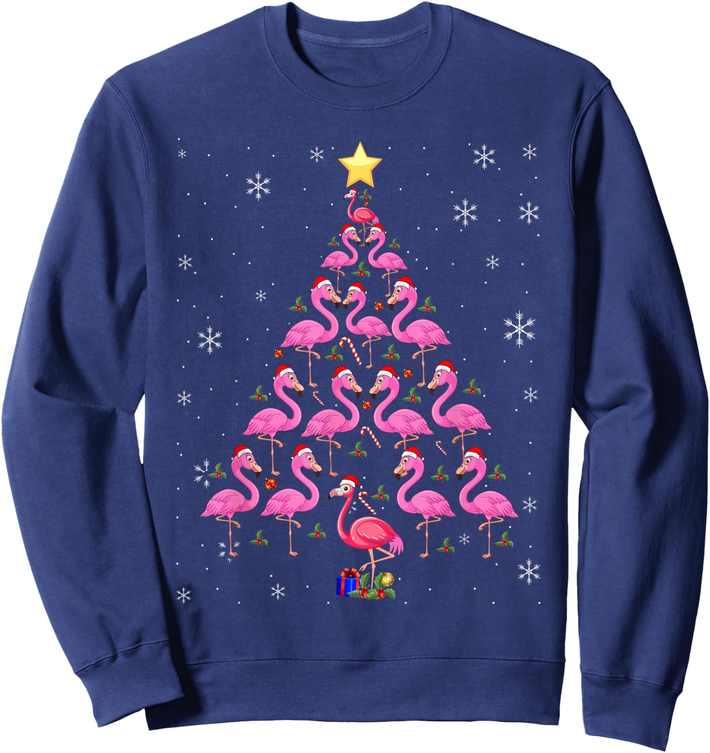 Christmas Tree Flamingo Surprise for Flamingo Lovers Sweatshirt - Sweatshirt | Navy