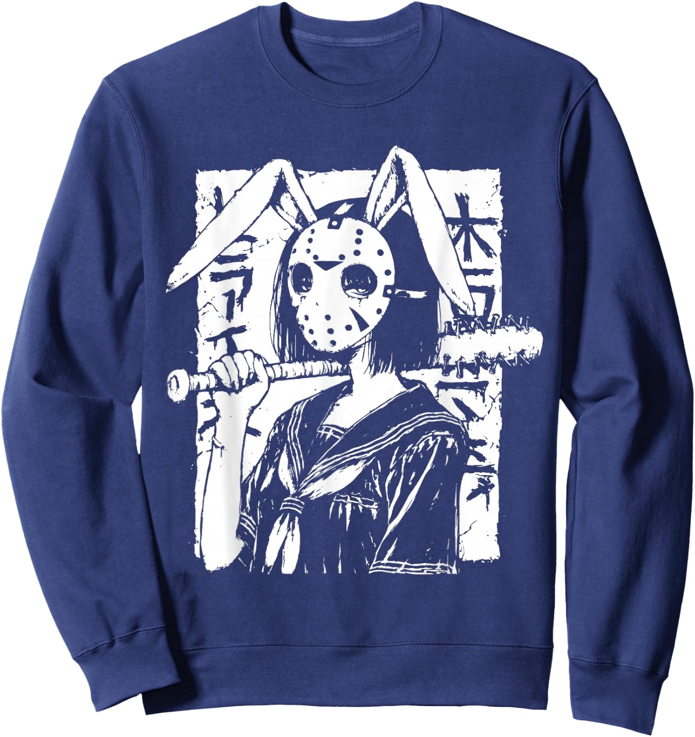 Creepy Horror Bunny Girl Anime Manga Alt Kawaii Harajuku Sweatshirt - Sweatshirt | Navy