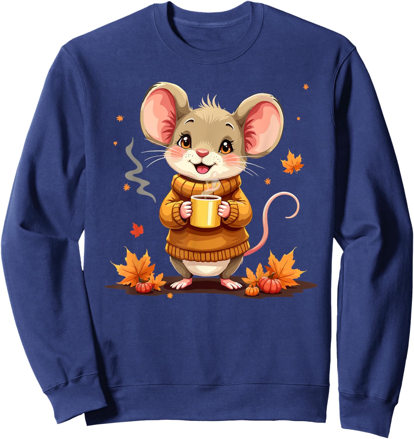 Cute Mouse With Sweater Autumn Graphic Sweatshirt - Sweatshirt | Navy