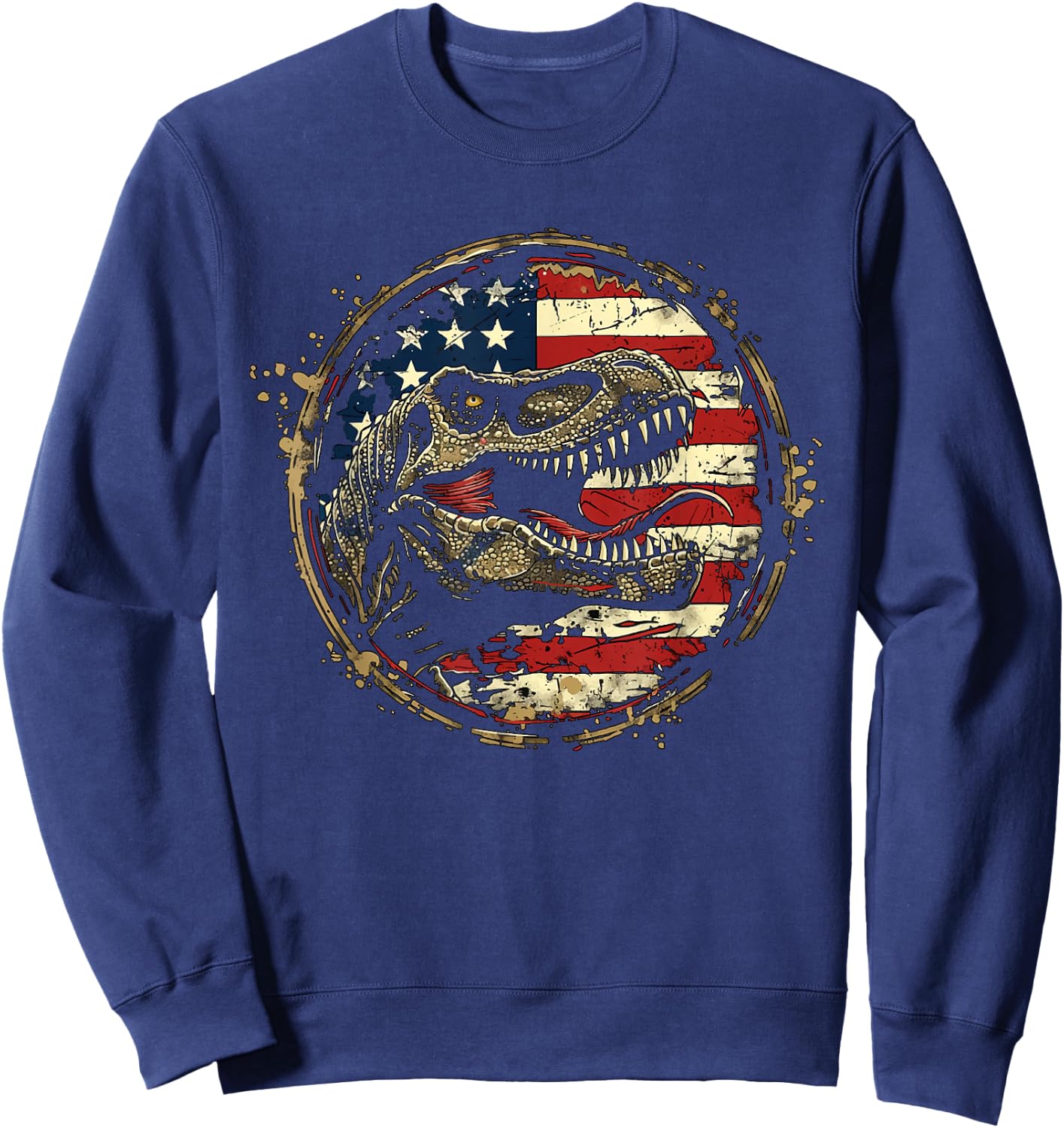 Dinosaur 4th of July America Flag Vintage Amerisaurus Rex Sweatshirt - Sweatshirt | Navy