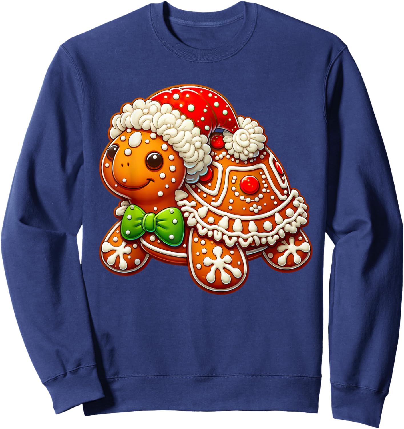 Cute Turtle Lovers Christmas Outfits Boy Girl Funny Gingerbread Man Turtle Christmas Kids Sweatshirt - Sweatshirt | Navy