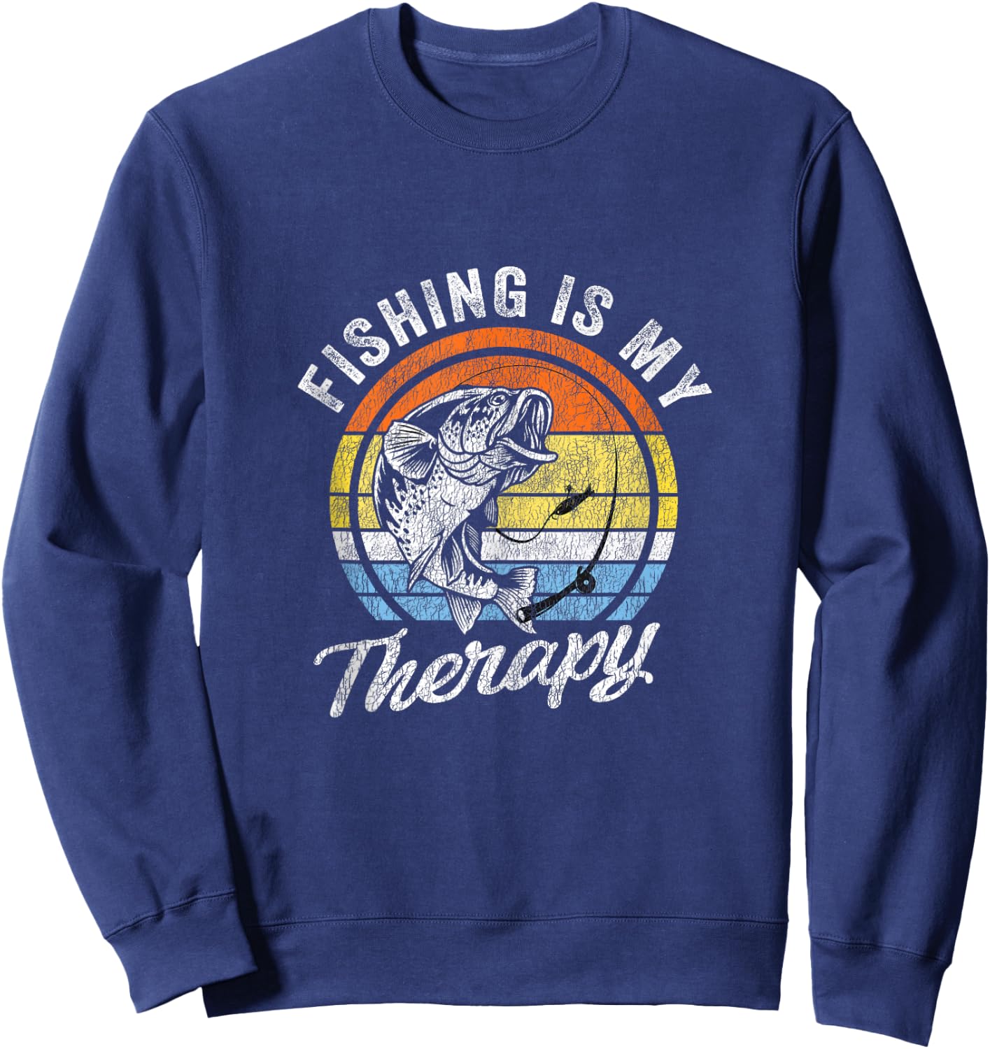 Fishing is My Therapy Men's Funny Bass Fishing Sweatshirt - Sweatshirt | Navy